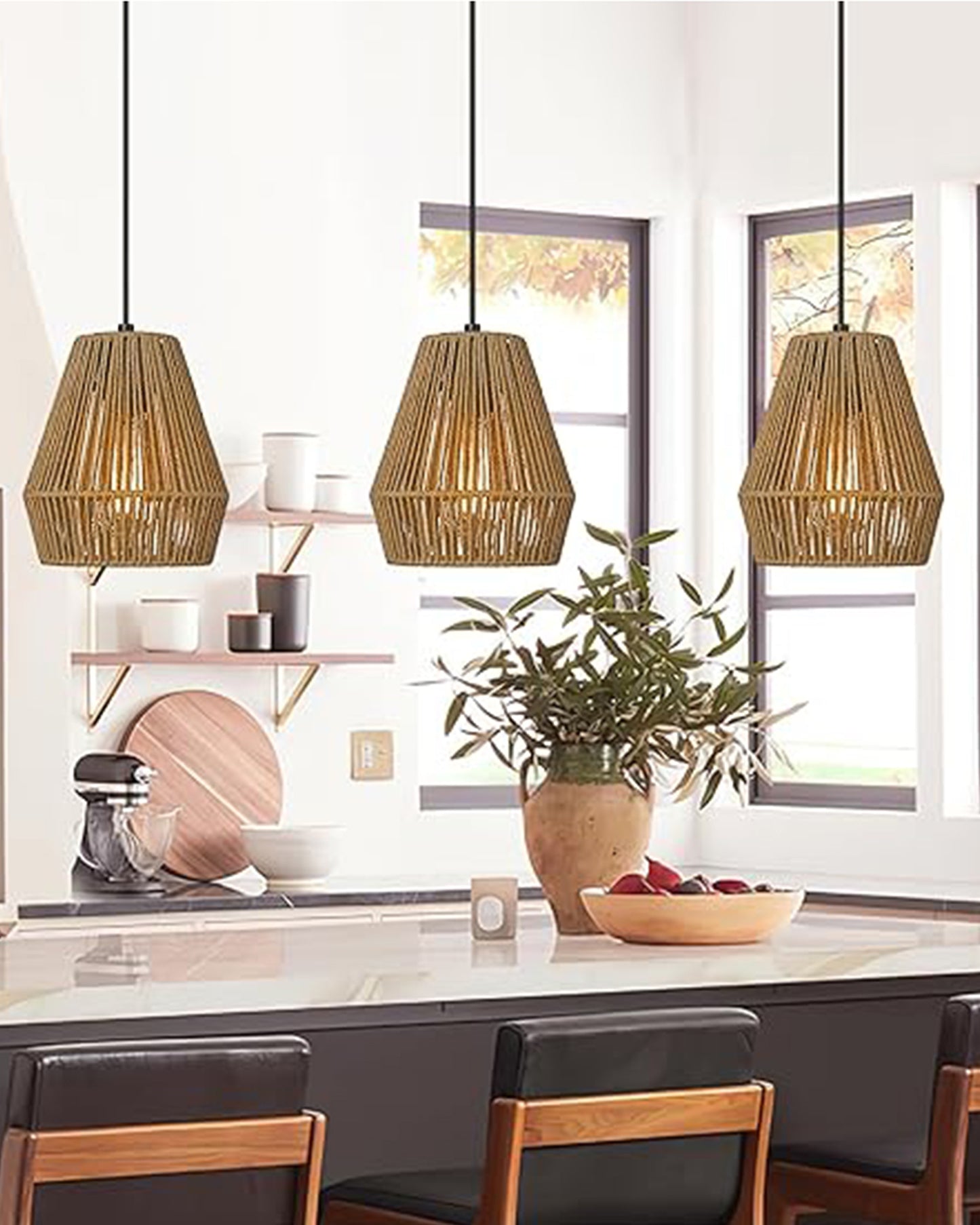 Rattan Light Fixtures Ceiling Light, Handmade Woven Cage Boho Light Fixture 11" Semi Flush Mount Light Fixture Coastal Ceiling Light for Hallway Kitchen Entryway Farmhouse Living Room