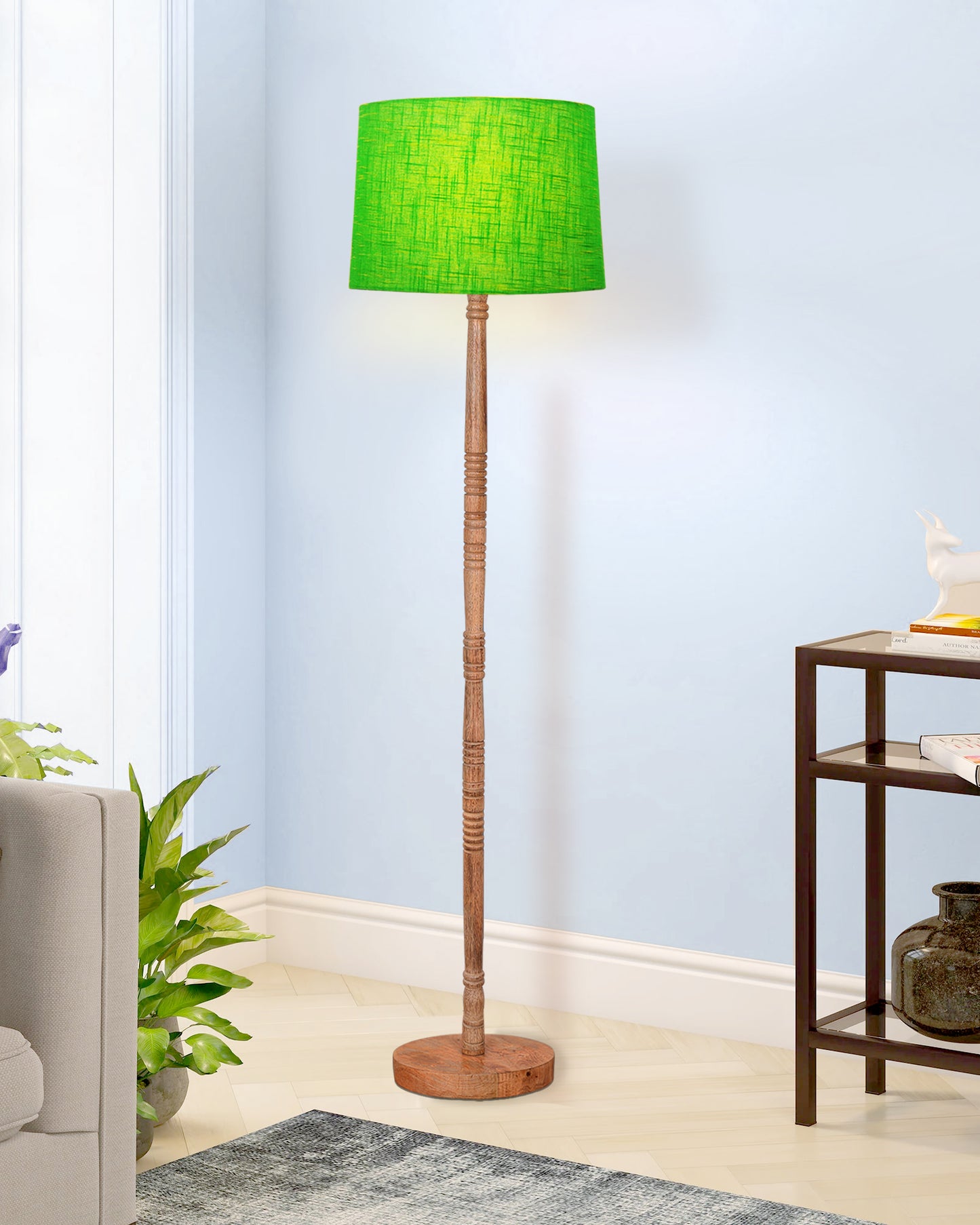 Mid Century Modern Floor Lamp,Hand turned Floor Lamp Wood for Living Room,Stand Lamp with Fabric Lampshade for Bedroom, Study Room and Office, Jute
