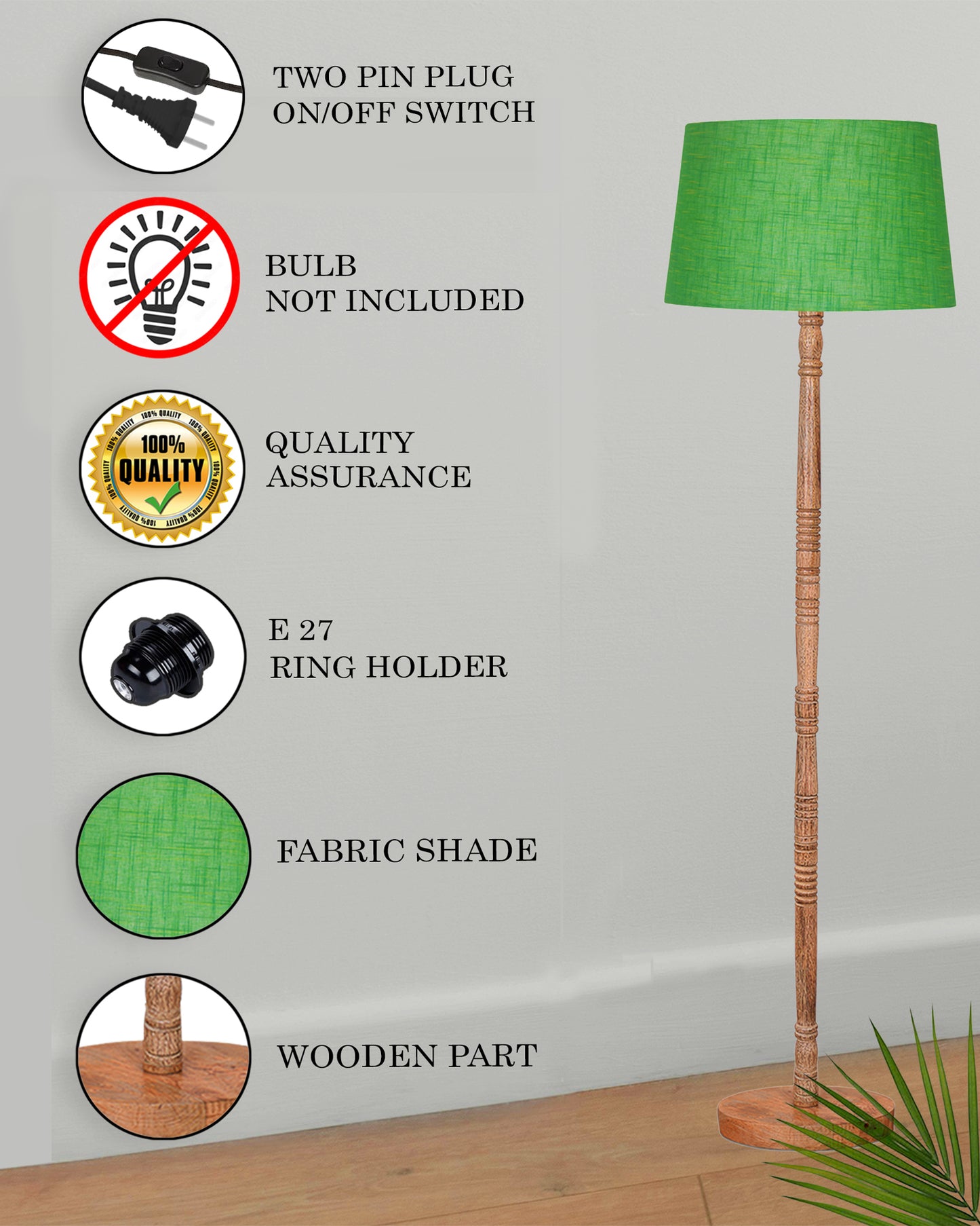Mid Century Modern Floor Lamp,Hand turned Floor Lamp Wood for Living Room,Stand Lamp with Fabric Lampshade for Bedroom, Study Room and Office, Jute