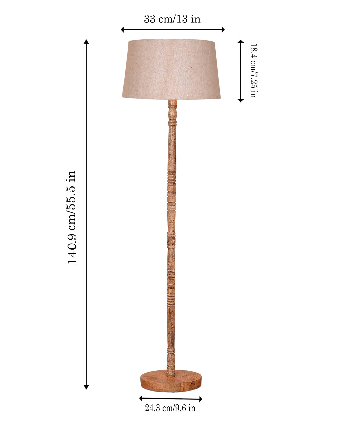 Mid Century Modern Floor Lamp,Hand turned Floor Lamp Wood for Living Room,Stand Lamp with Fabric Lampshade for Bedroom, Study Room and Office, Jute