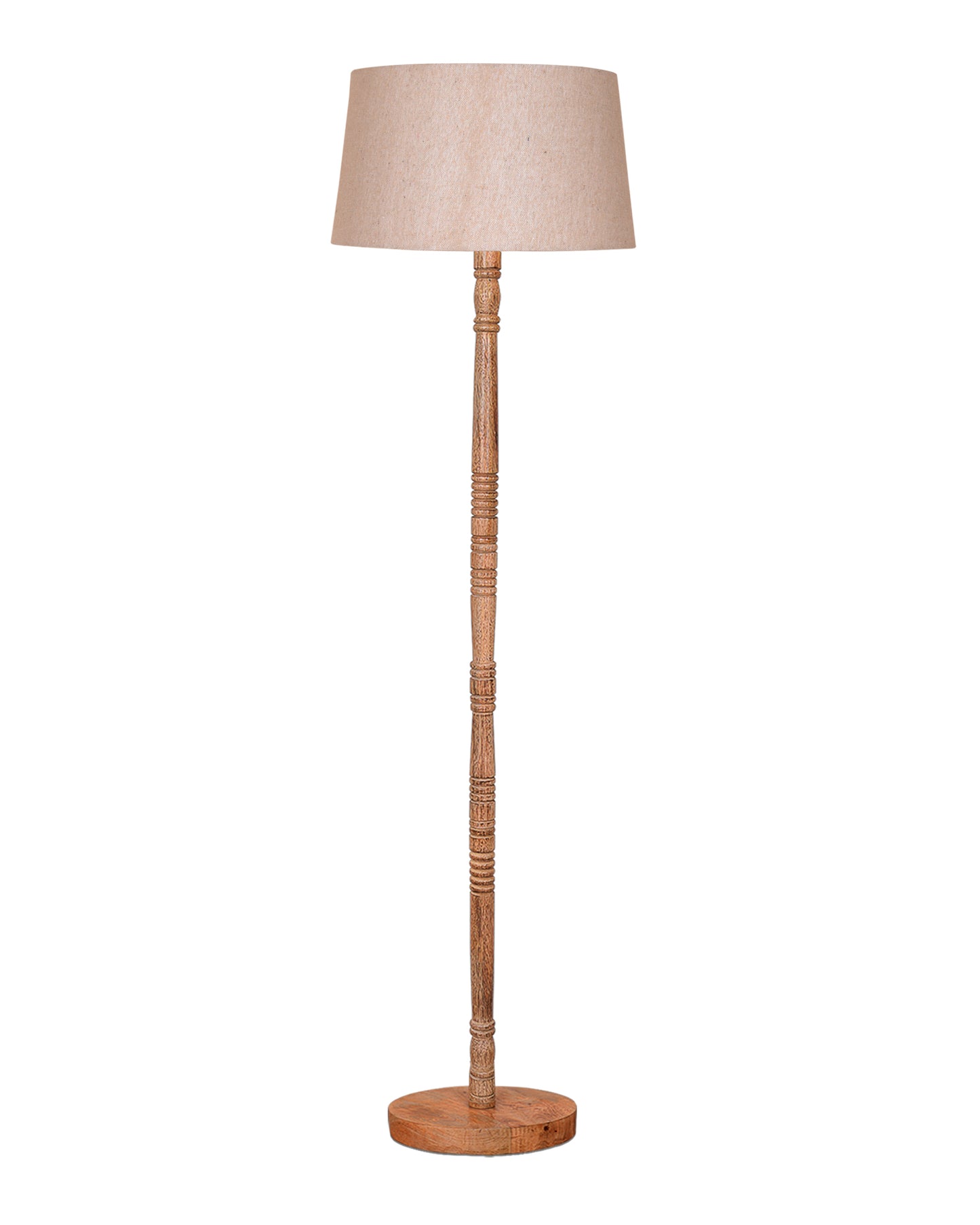 Mid Century Modern Floor Lamp,Hand turned Floor Lamp Wood for Living Room,Stand Lamp with Fabric Lampshade for Bedroom, Study Room and Office, Jute