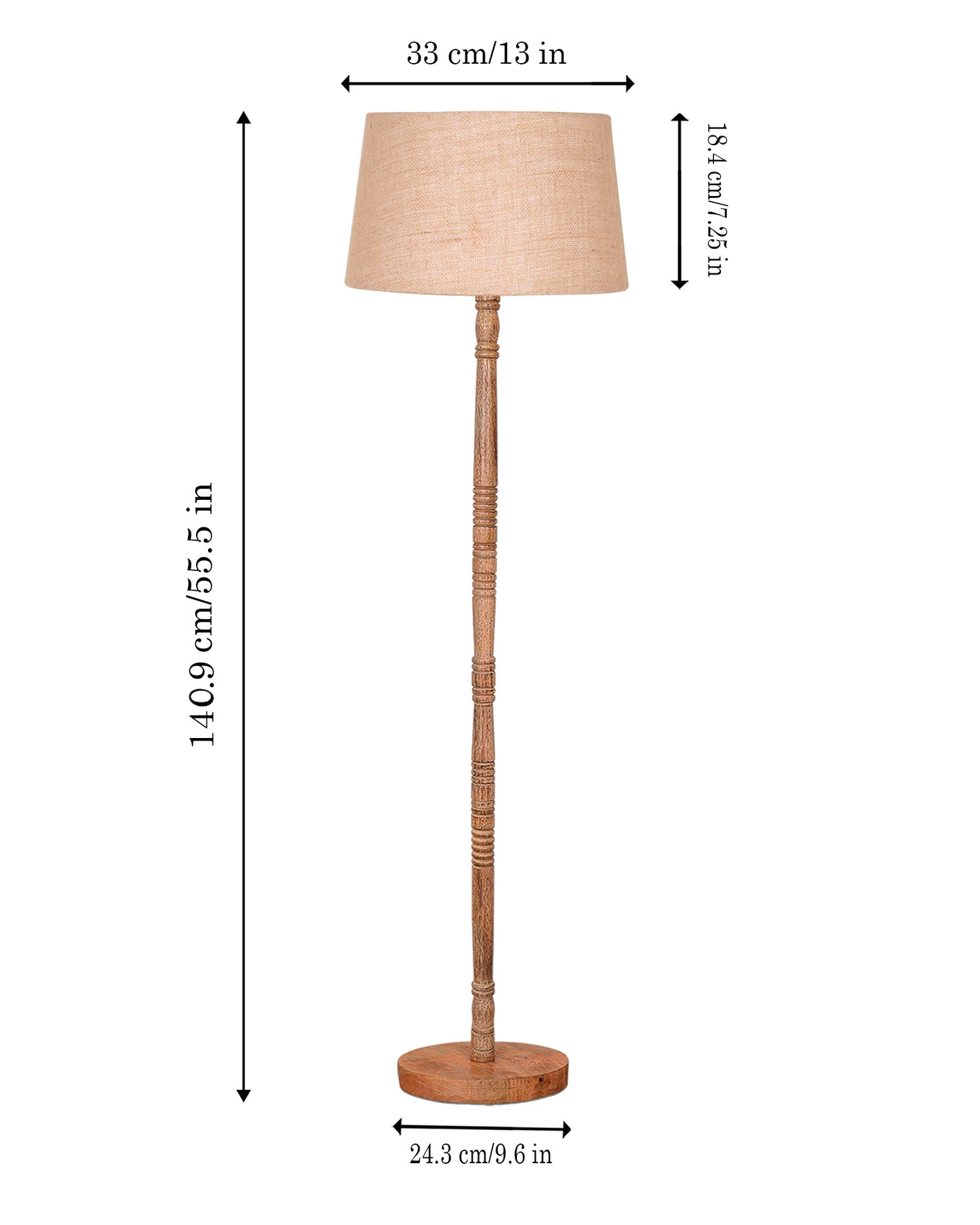 Mid Century Modern Floor Lamp,Hand turned Floor Lamp Wood for Living Room,Stand Lamp with Fabric Lampshade for Bedroom, Study Room and Office, Jute