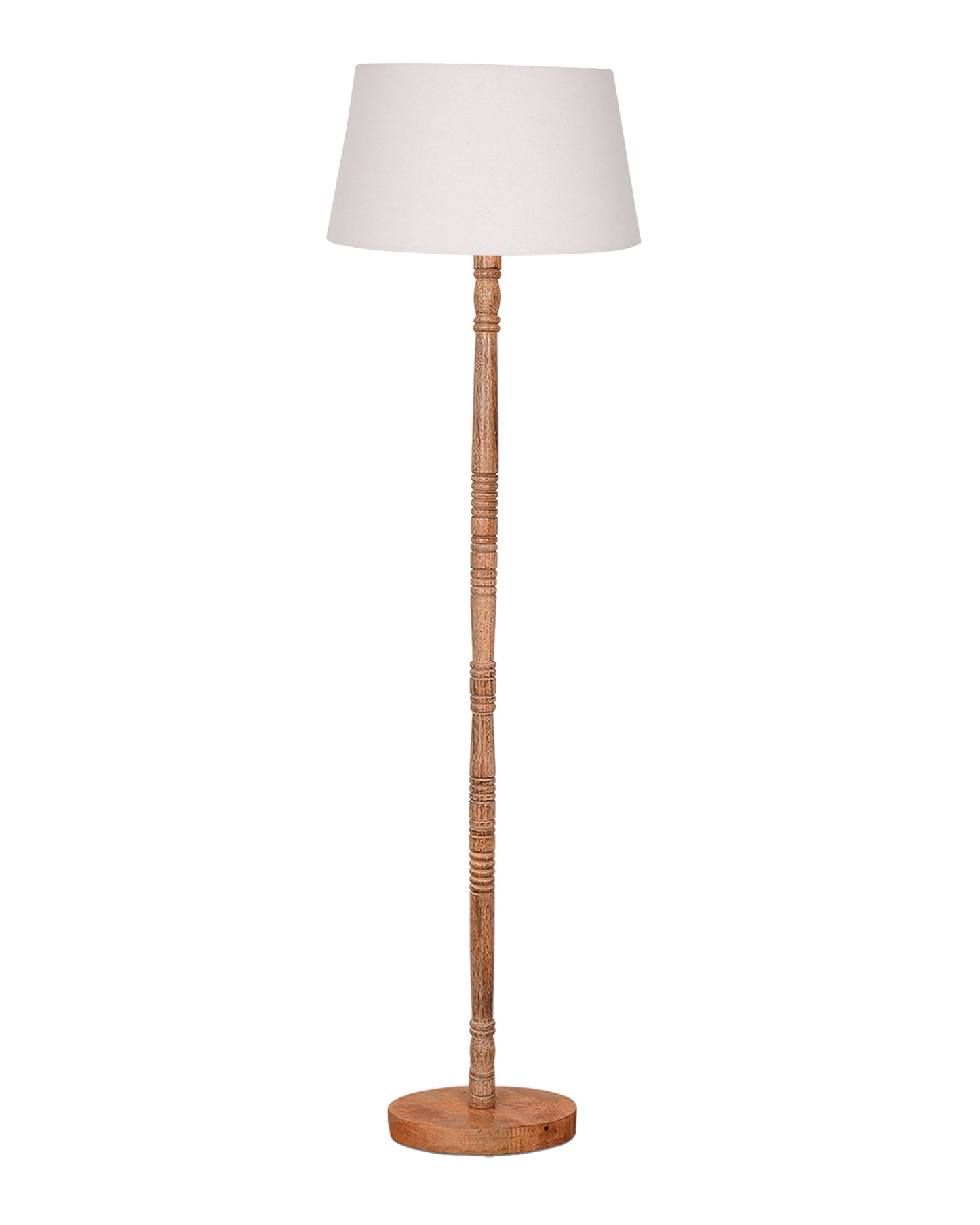 Mid Century Modern Floor Lamp,Hand turned Floor Lamp Wood for Living Room,Stand Lamp with Fabric Lampshade for Bedroom, Study Room and Office, Jute