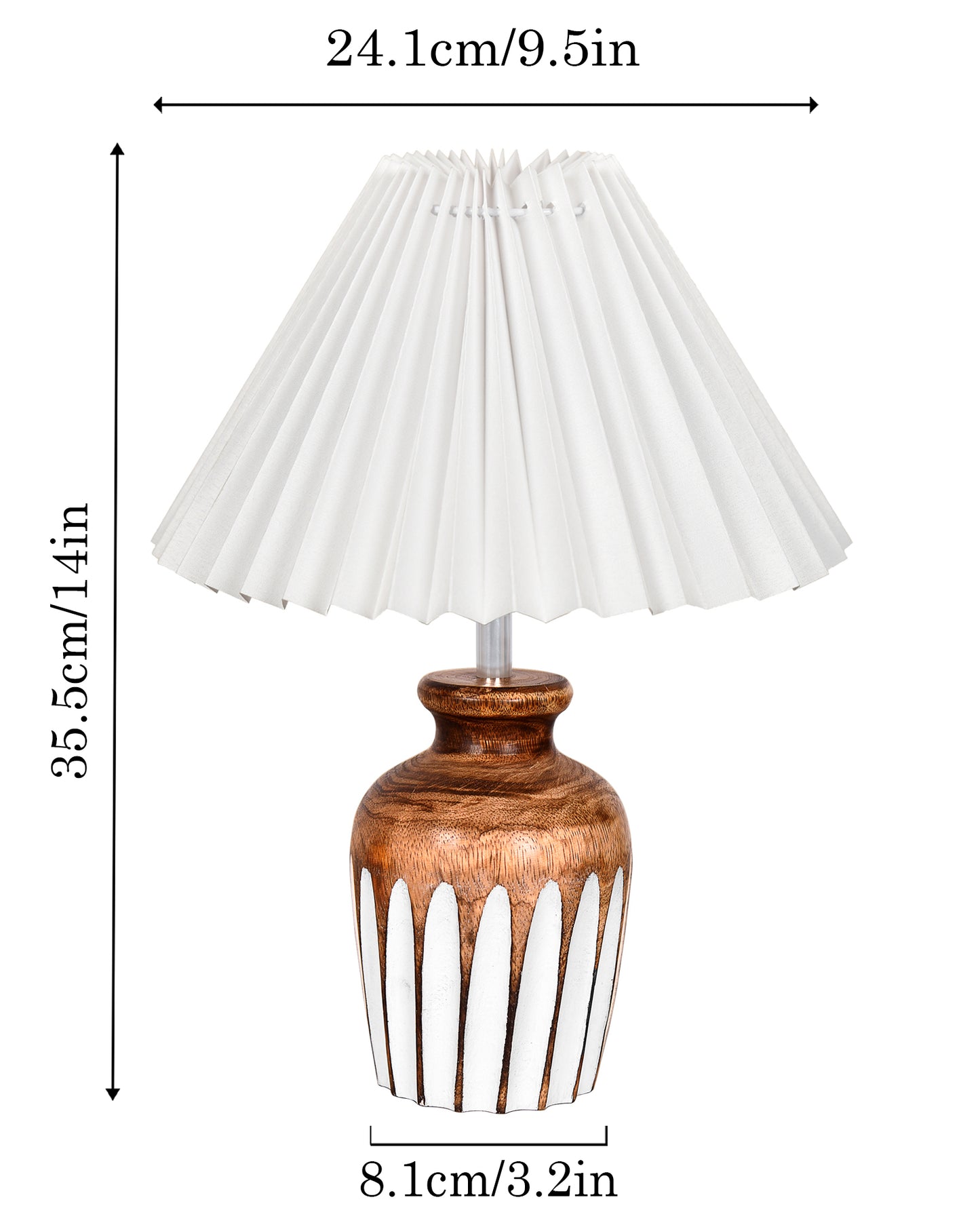 Small Cute Bedside Lamp with Linen Beige Lampshade, Nightstand Lamp for Nursery, Bedroom, Kid Room, Living Room, Light Brown Wooden Base, E27, Ribbed Urn, Pleated Jute