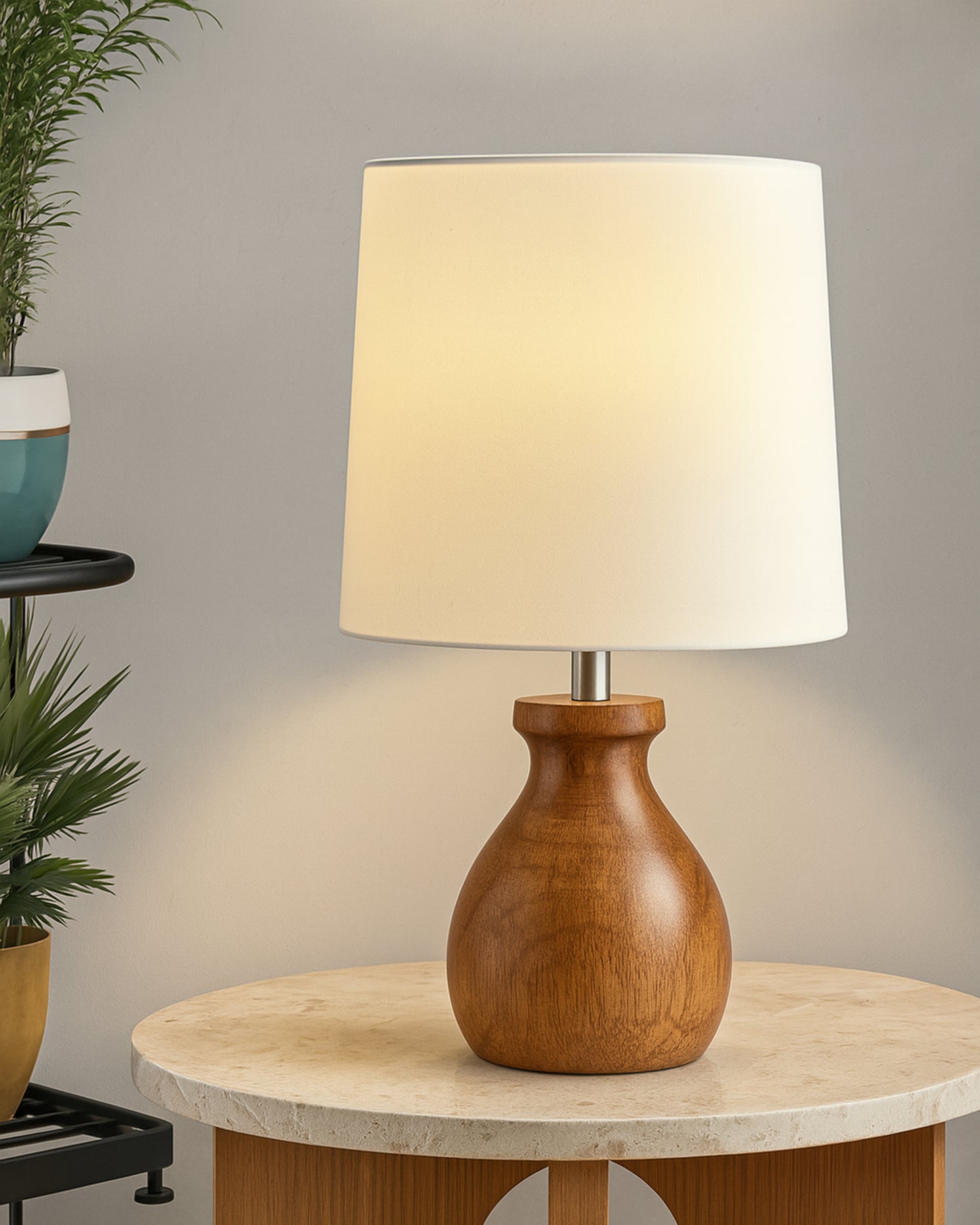 Mini Farmhouse Wooden Dowel Pot Table Lamp Dome Vintage Small Lamps Decorative for Small Spaces Bedside Lamps Suitable for Nightstand Children's Room or University Dormitory, Green
