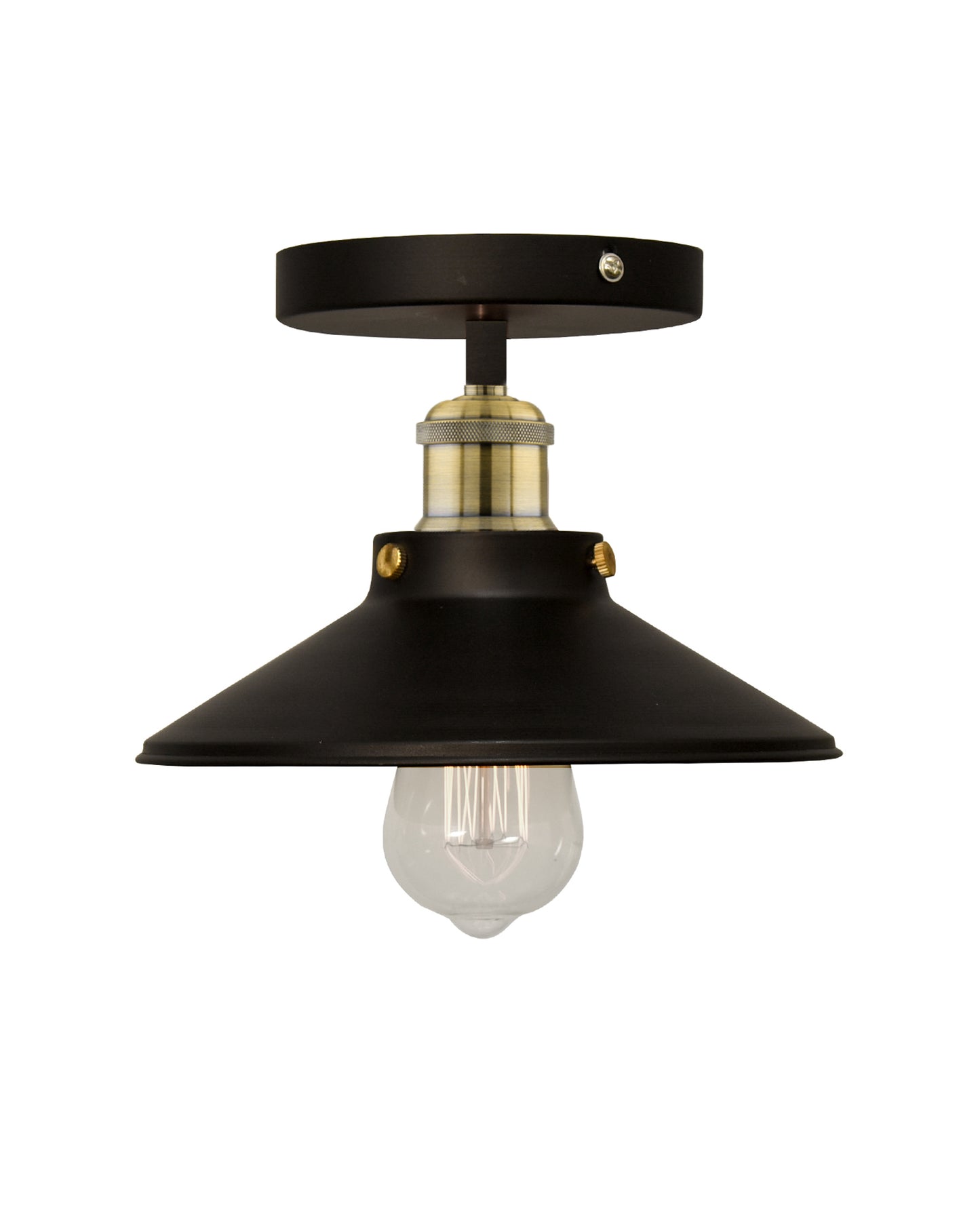 Modern Farmhouse Semi Flush Mount Ceiling Light Black Hallway Light Fixture Ceiling Hung, Antique Golden, Black Cone Shade