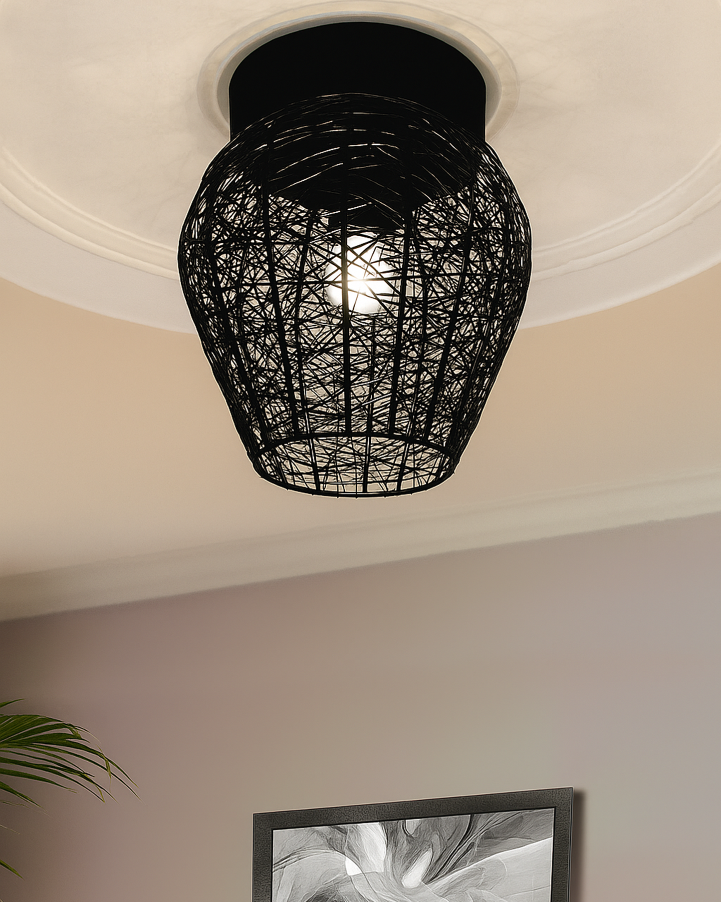 Modern Farmhouse Semi Flush Mount Ceiling Light Black Hallway Light Fixture Ceiling Hung, Antique Golden, Black Cone Shade