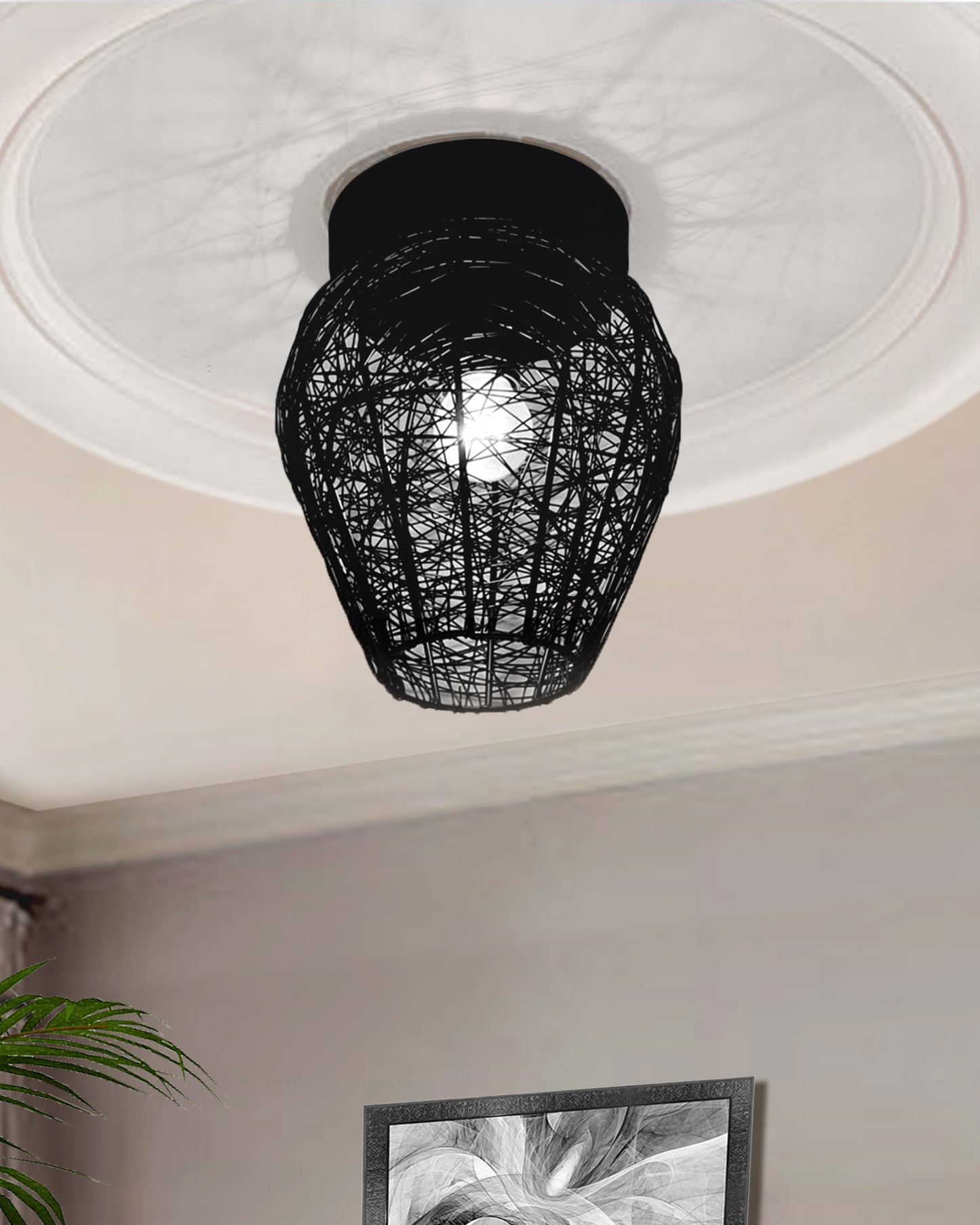 Modern Farmhouse Semi Flush Mount Ceiling Light Black Hallway Light Fixture Ceiling Hung, Antique Golden, Black Cone Shade