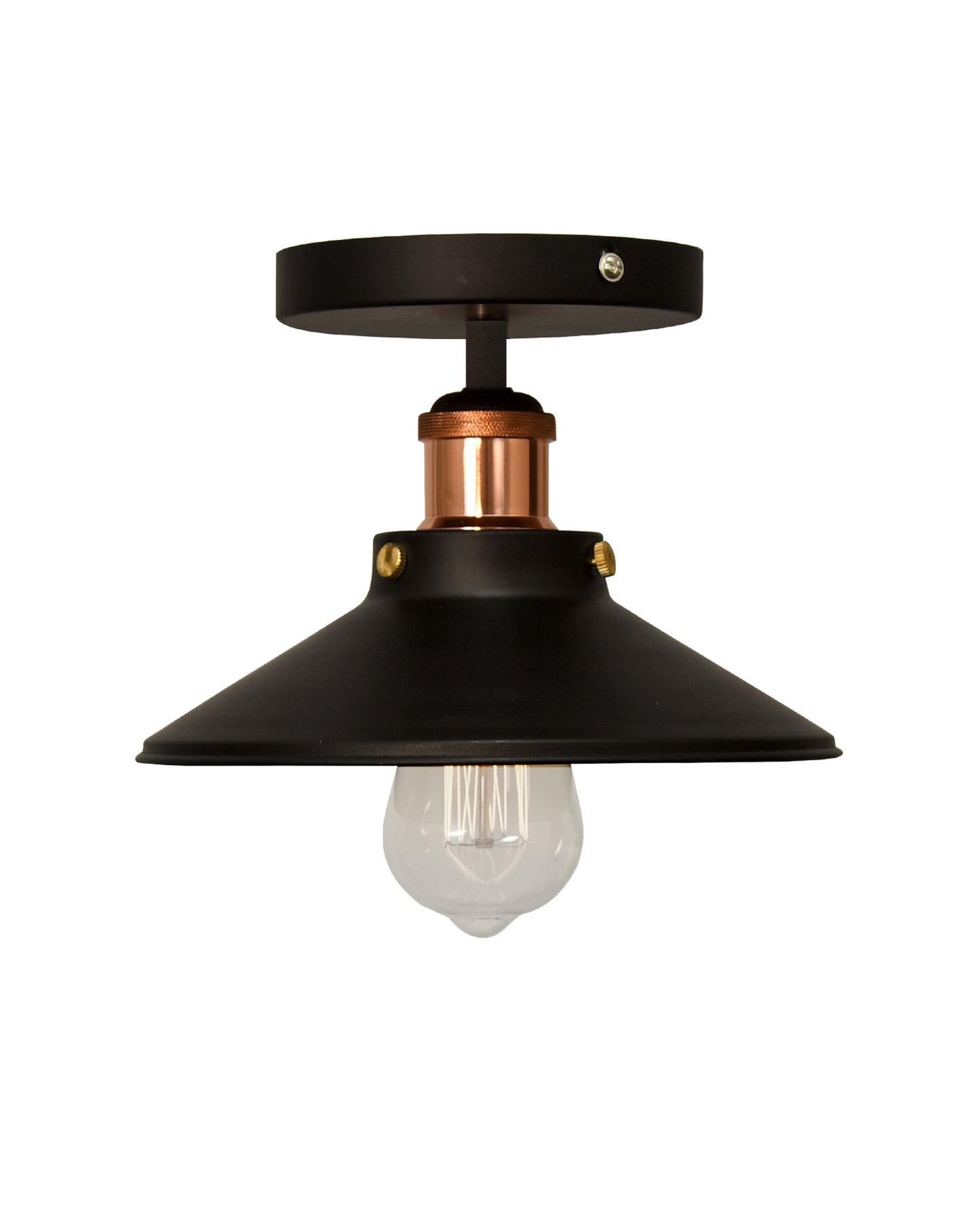 Modern Farmhouse Semi Flush Mount Ceiling Light Black Hallway Light Fixture Ceiling Hung, Antique Golden, Black Cone Shade