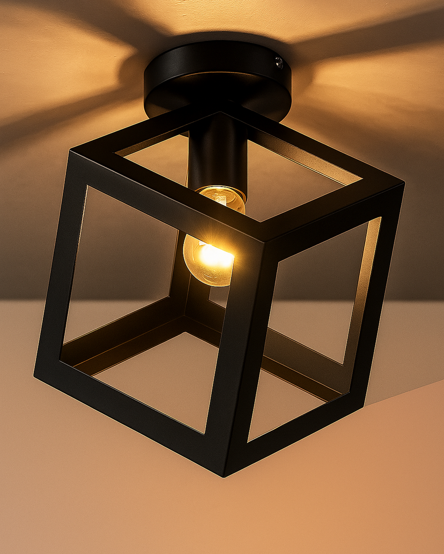 Modern Farmhouse Semi Flush Mount Ceiling Light Black Hallway Light Fixture Ceiling Hung, Antique Golden, Black Cone Shade