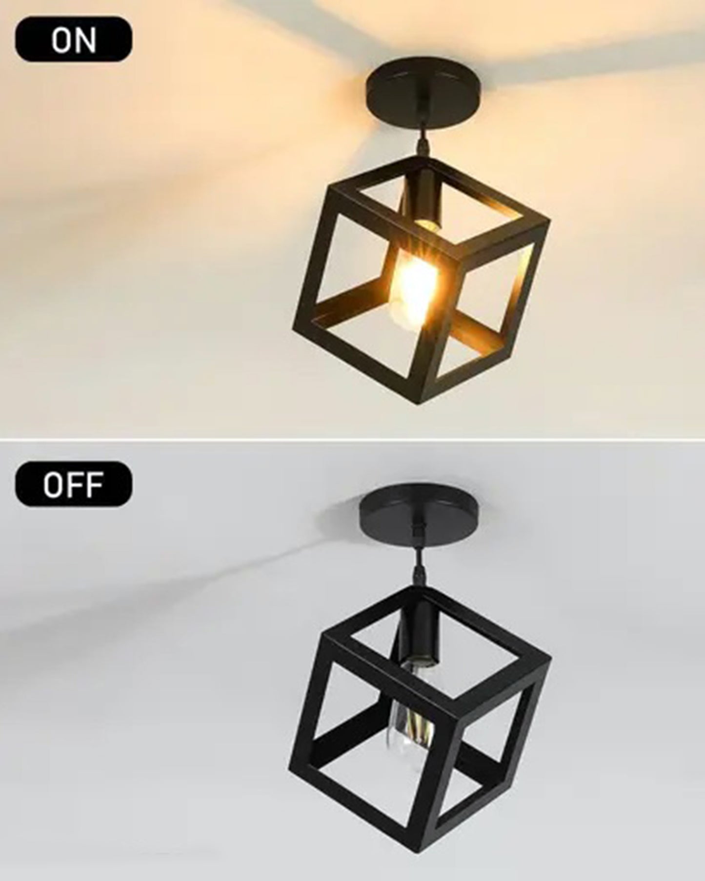 Modern Farmhouse Semi Flush Mount Ceiling Light Black Hallway Light Fixture Ceiling Hung, Antique Golden, Black Cone Shade
