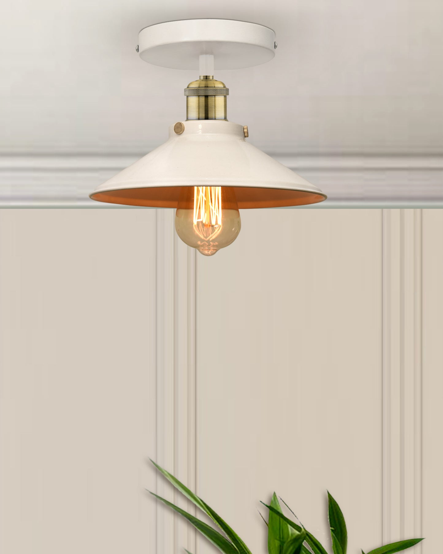 Modern Farmhouse Semi Flush Mount Ceiling Light Black Hallway Light Fixture Ceiling Hung, Antique Golden, Black Cone Shade