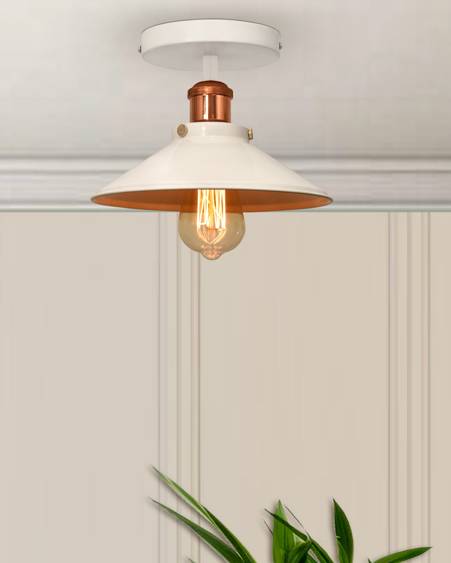 Modern Farmhouse Semi Flush Mount Ceiling Light Black Hallway Light Fixture Ceiling Hung, Antique Golden, Black Cone Shade