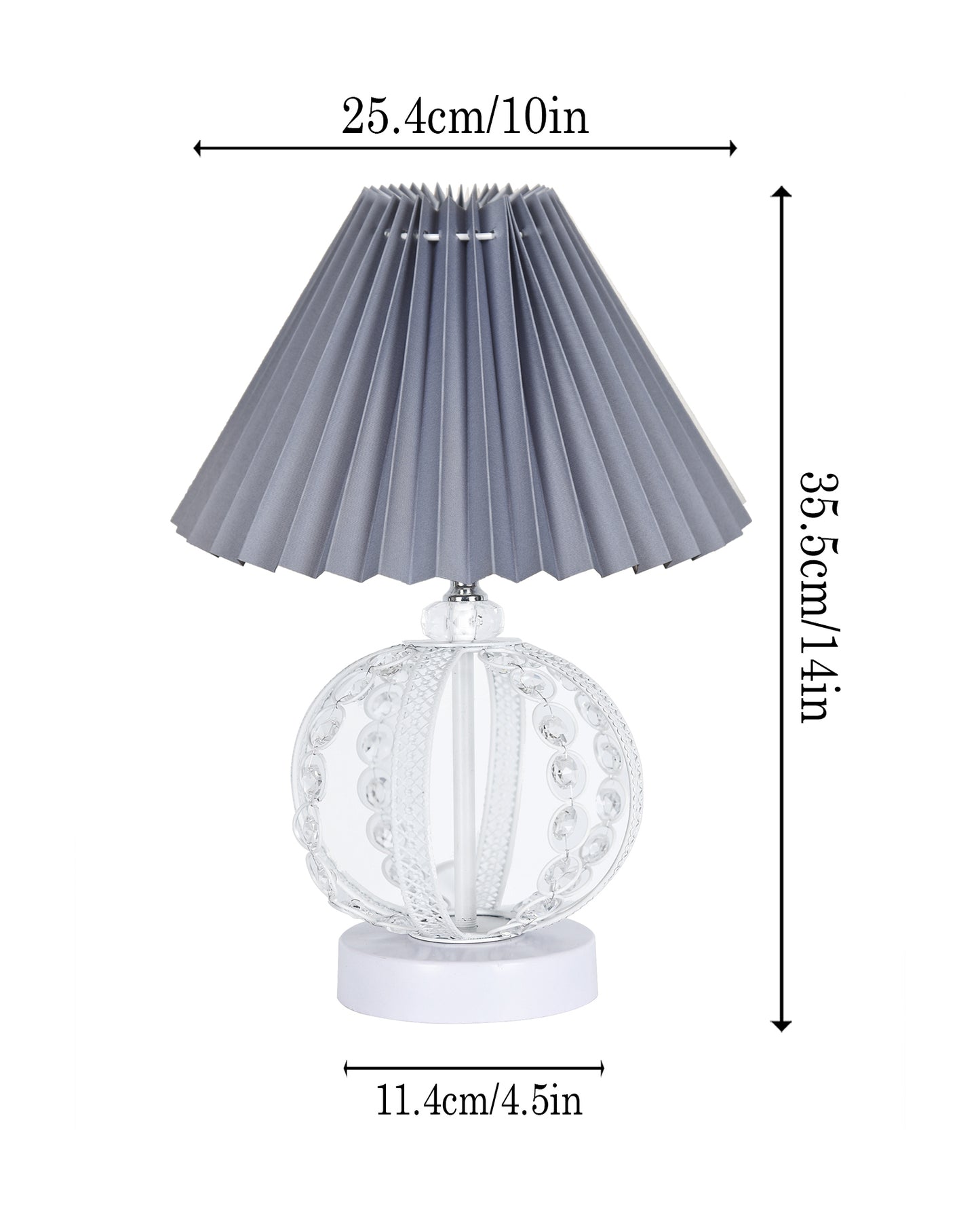Modern Round Small Crystal Table Lamp,Contemporary Bedroom Bedside Nightstand Lamp,Desk Globe Lamp for Living Room Girls Kids Room, Sphere, Grey Pleated