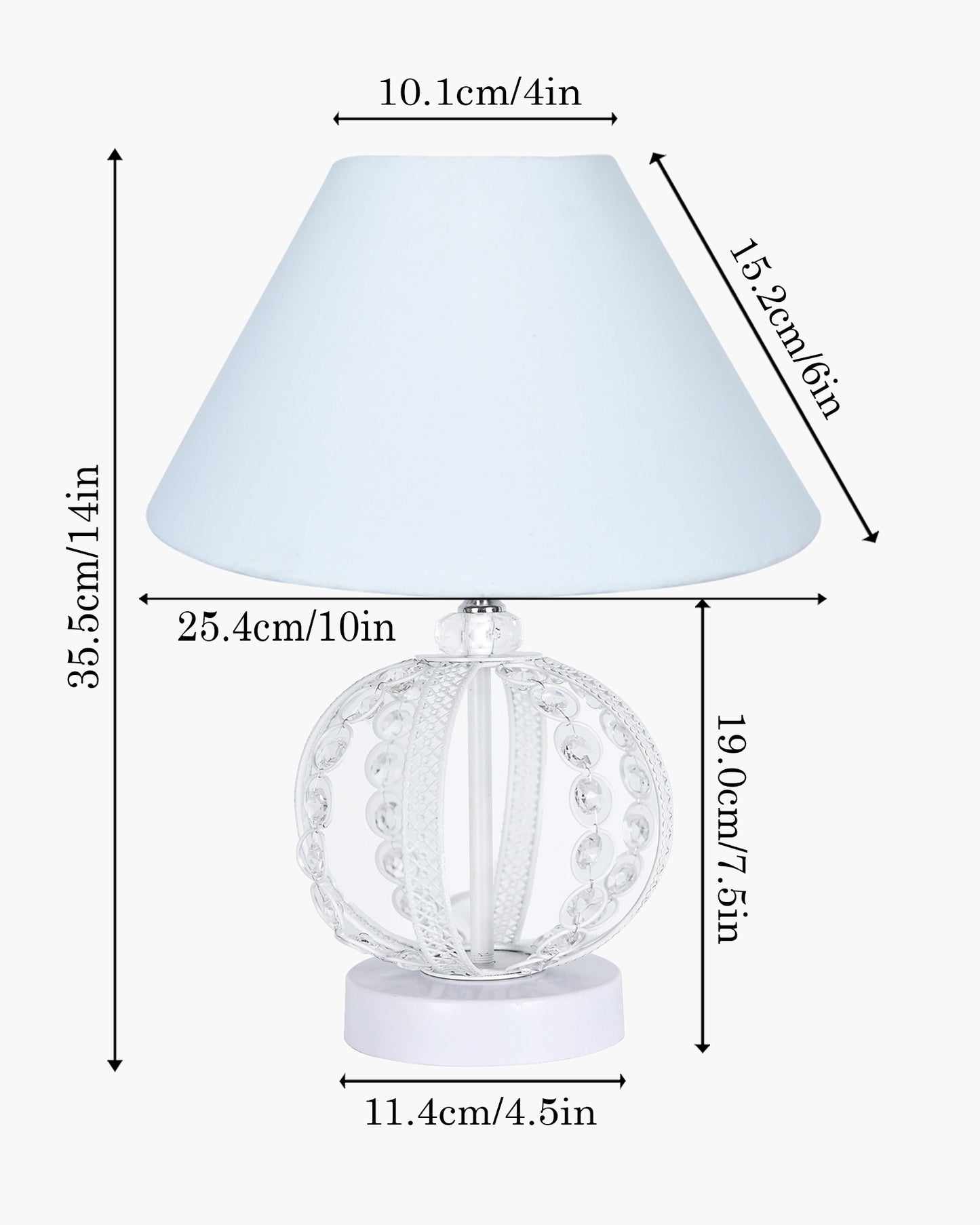 Modern Round Small Crystal Table Lamp,Contemporary Bedroom Bedside Nightstand Lamp,Desk Globe Lamp for Living Room Girls Kids Room, Sphere, White Pleated