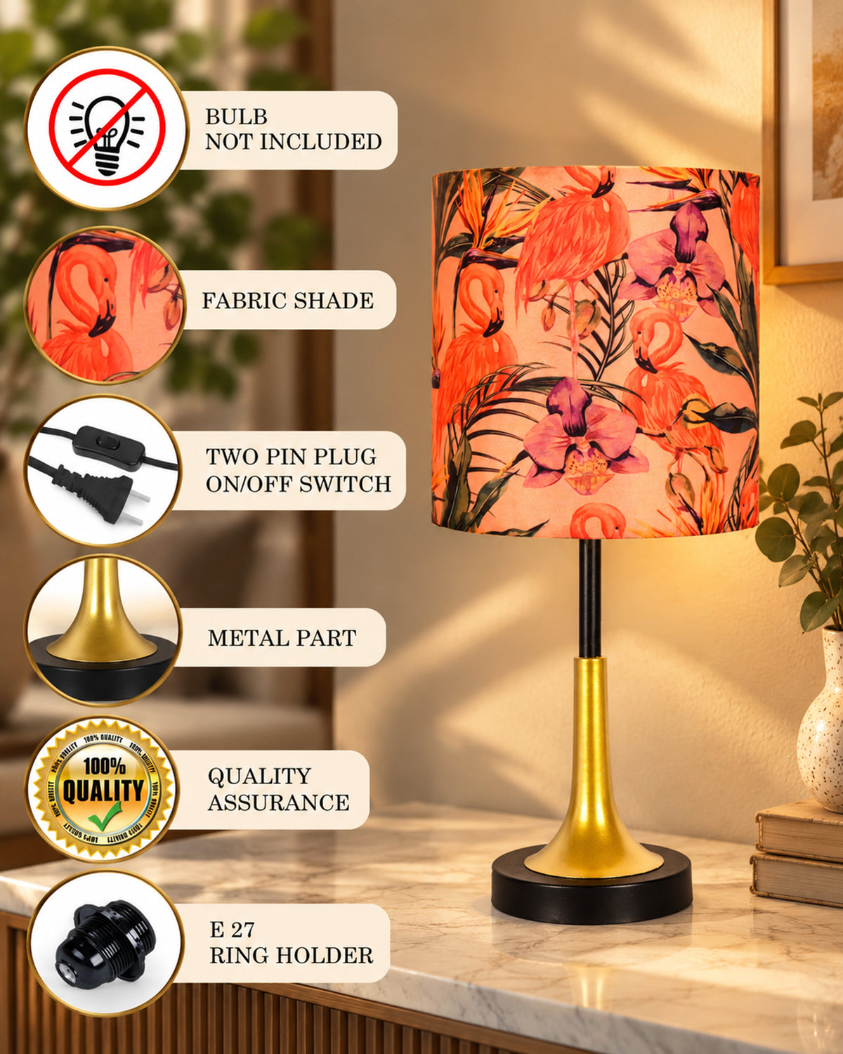 Rustic Farmhouse Metal Table Lamp Fabric Shade for Bedroom Living Room House Home Bedside Nightstand Office Family, Dual Color Trumpet Bell, Jute Cone