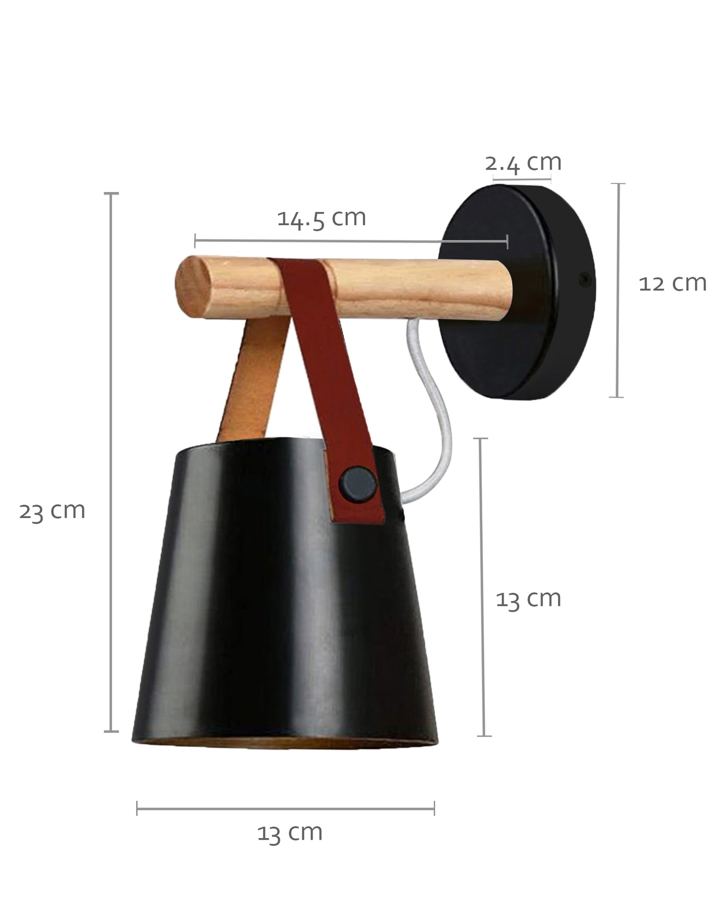 Nordic Wall Sconce Lamp Wooden Lighting Fixture E27 Metal Lampshade Leather Belt Decorative Wall Light for Home Bedroom Bedside Aisle Restaurant, Black