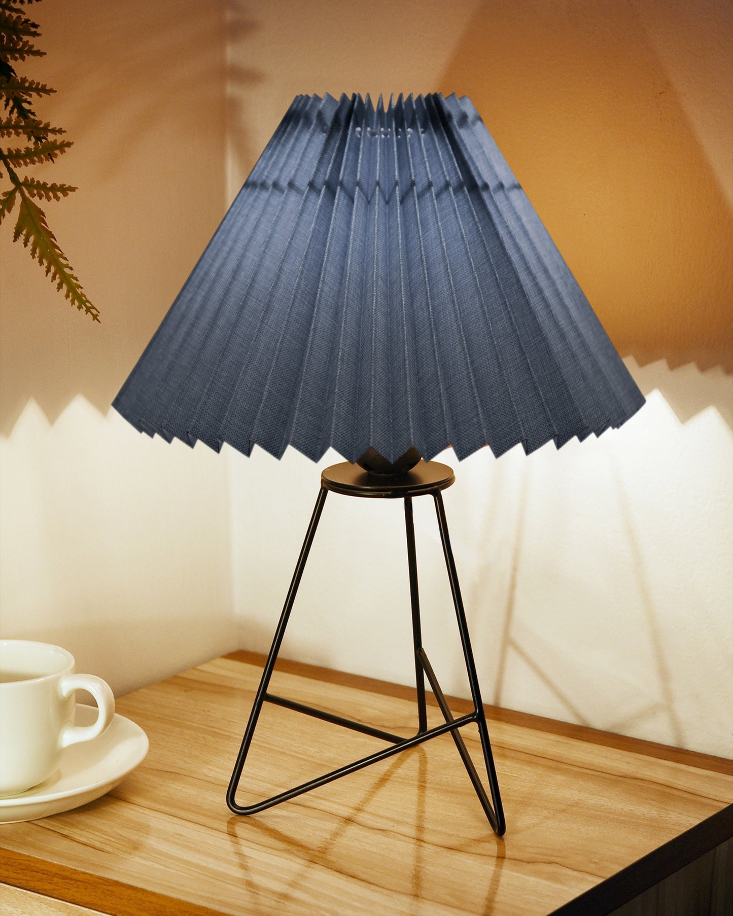 Retro Matt Black Down to the Wire Metal Table Lamp with Fabric Shade, Bedside Lamp Gift Housewarming Home Living Room, Iris Cone Shade