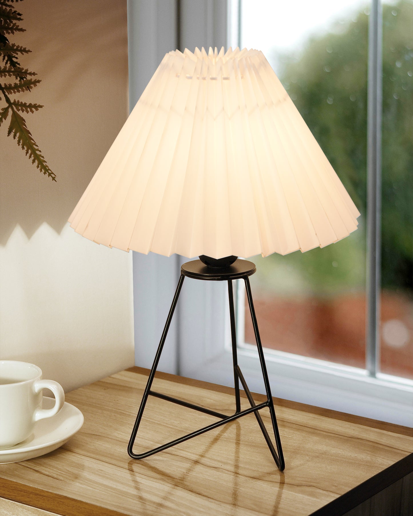 Retro Matt Black Down to the Wire Metal Table Lamp with Fabric Shade, Bedside Lamp Gift Housewarming Home Living Room, Iris Cone Shade