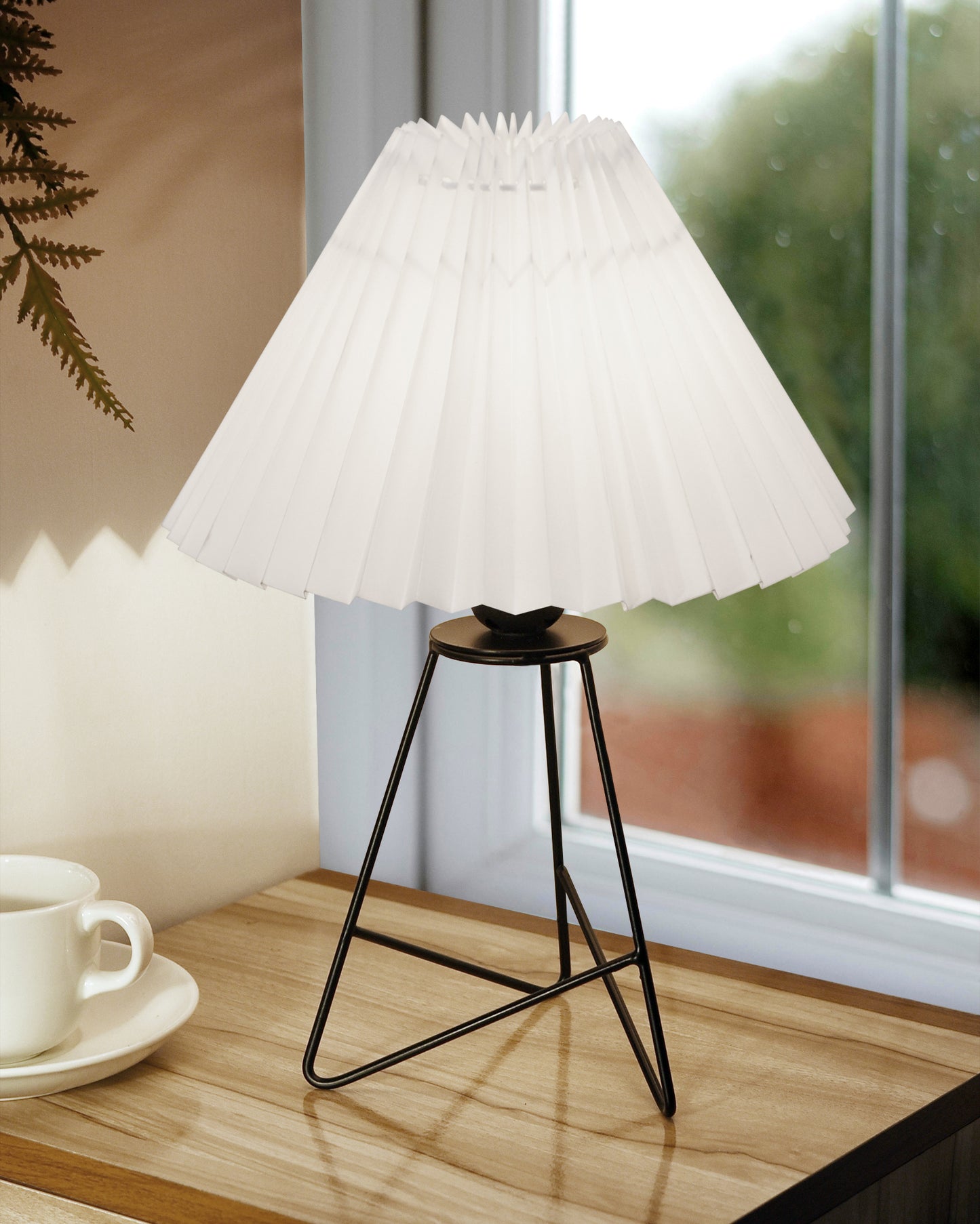 Retro Matt Black Down to the Wire Metal Table Lamp with Fabric Shade, Bedside Lamp Gift Housewarming Home Living Room, Iris Cone Shade