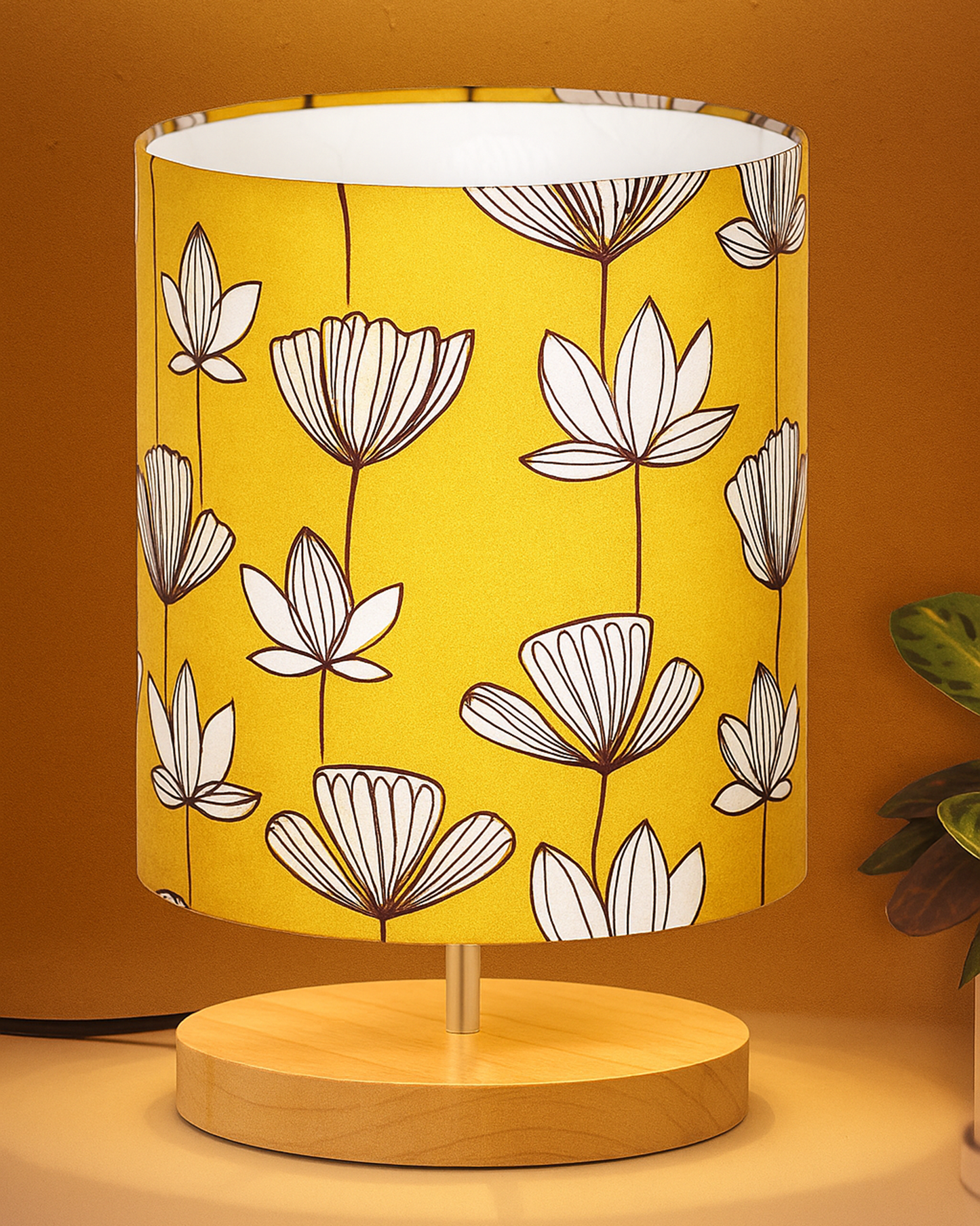 Pine Table Lamp-Wooden Bedside Lamp Simple Bedroom Light Linen Shade Mini Desk Lamp Nightstand Lamp for Bedroom,Living Room,Gift, Bird Cylinder