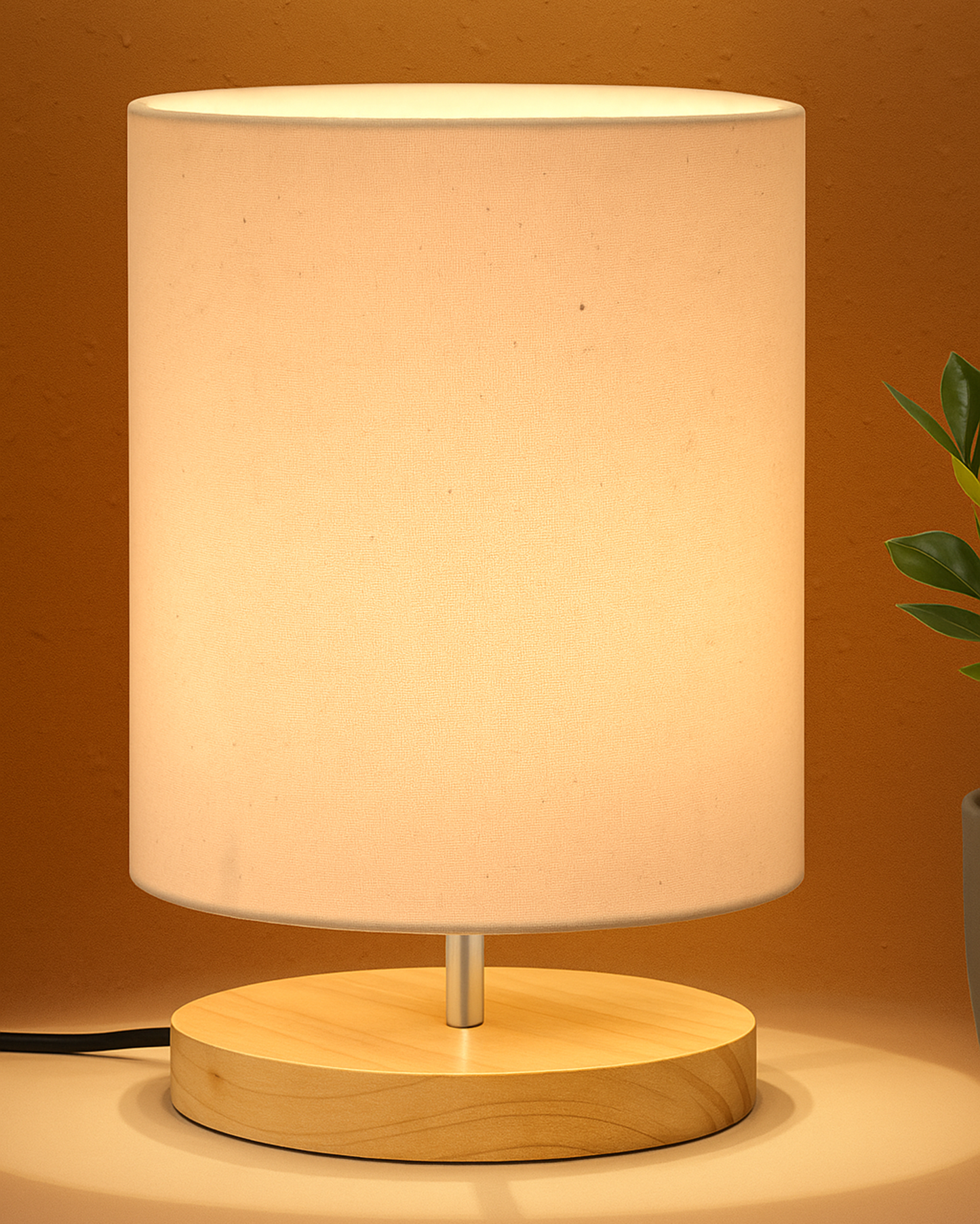 Pine Table Lamp-Wooden Bedside Lamp Simple Bedroom Light Linen Shade Mini Desk Lamp Nightstand Lamp for Bedroom,Living Room,Gift, Bird Cylinder