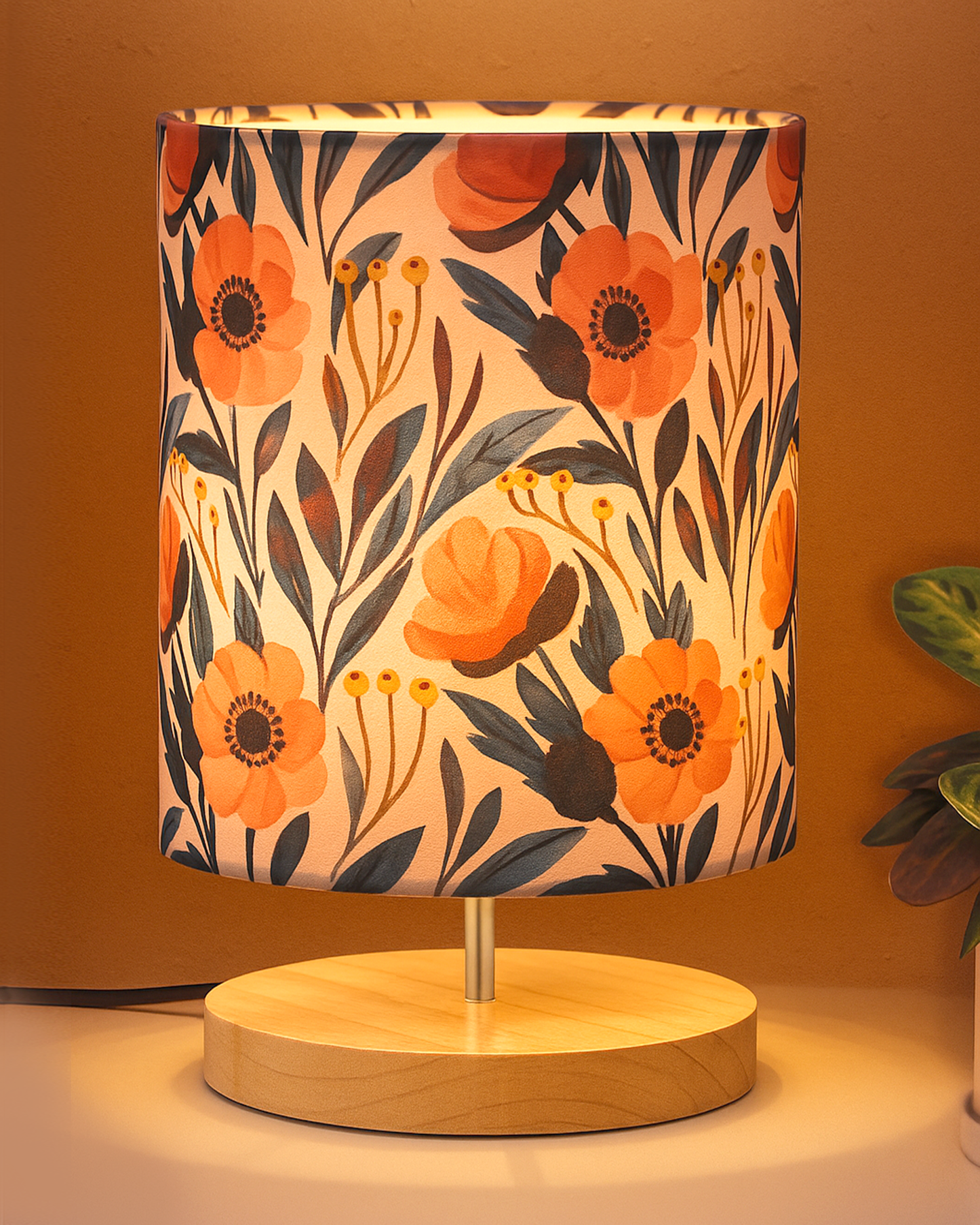 Pine Table Lamp-Wooden Bedside Lamp Simple Bedroom Light Linen Shade Mini Desk Lamp Nightstand Lamp for Bedroom,Living Room,Gift, Bird Cylinder