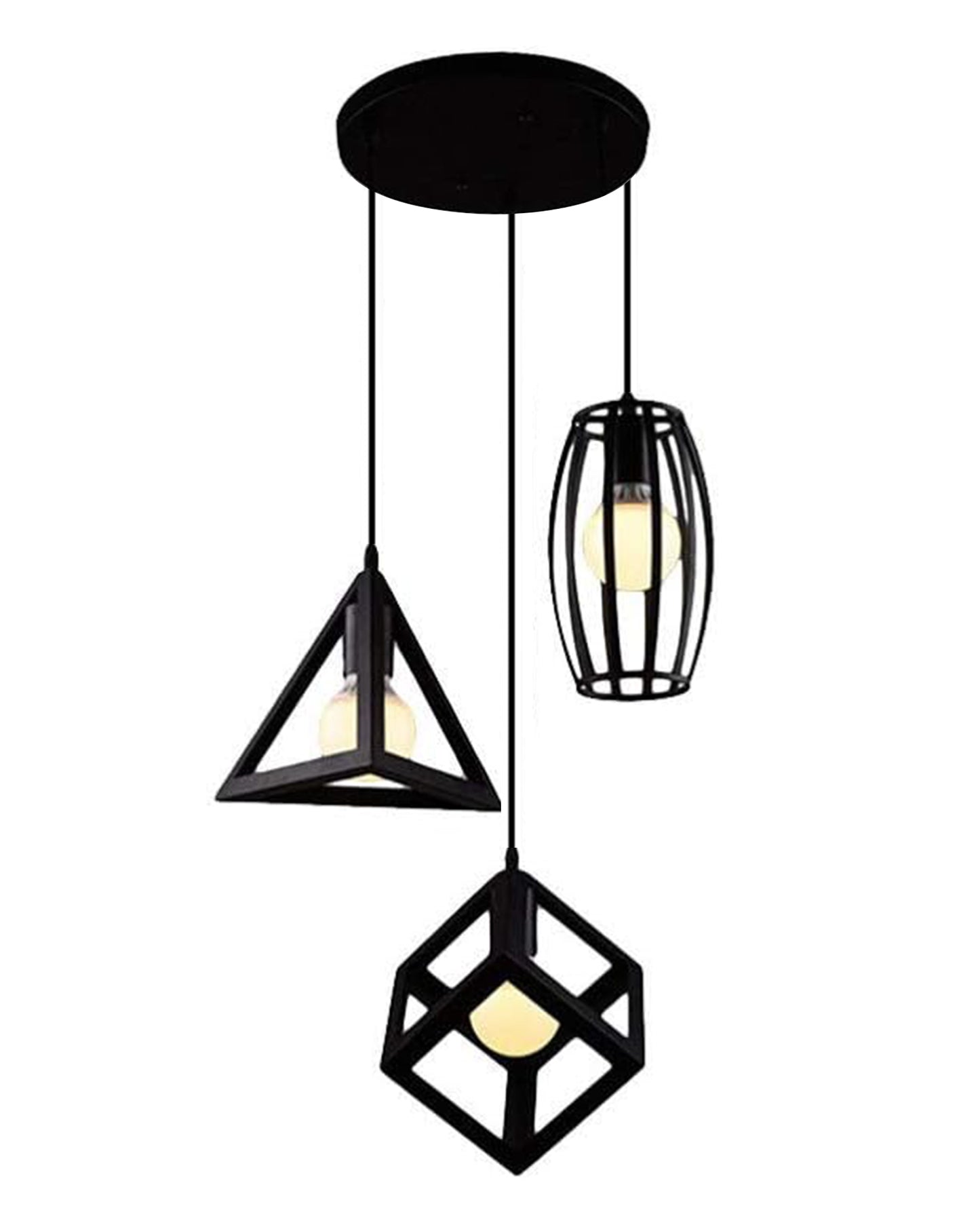 Chandelier Pendant Light, Retro Industrial Style Nordic Iron Hanging Ceiling Creative Bar Counter Decoration Restaurant Black Lighting, Cube, Triangle, Oval