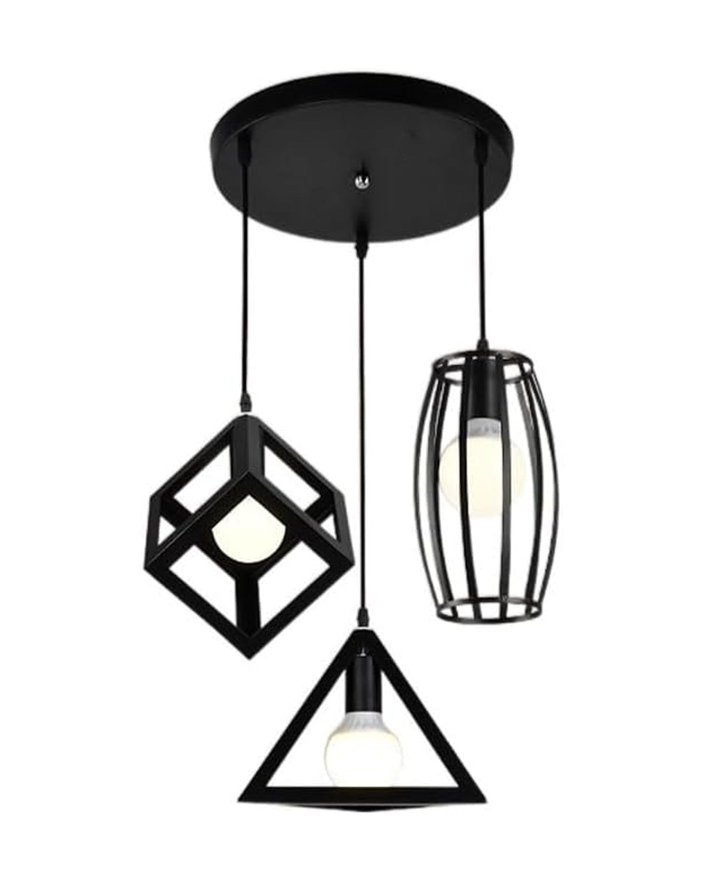 Chandelier Pendant Light, Retro Industrial Style Nordic Iron Hanging Ceiling Creative Bar Counter Decoration Restaurant Black Lighting, Cube, Triangle, Oval