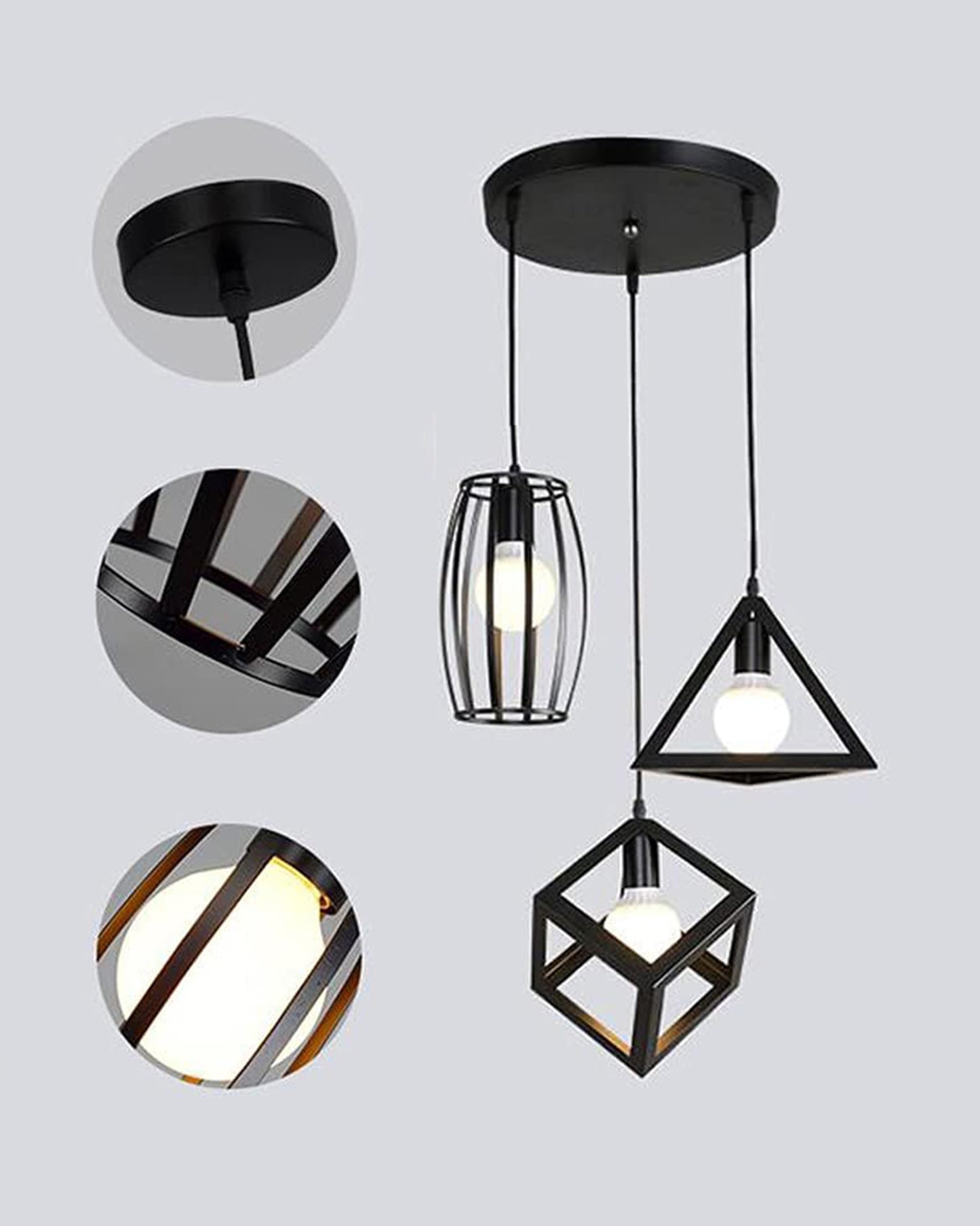 Chandelier Pendant Light, Retro Industrial Style Nordic Iron Hanging Ceiling Creative Bar Counter Decoration Restaurant Black Lighting, Cube, Triangle, Oval