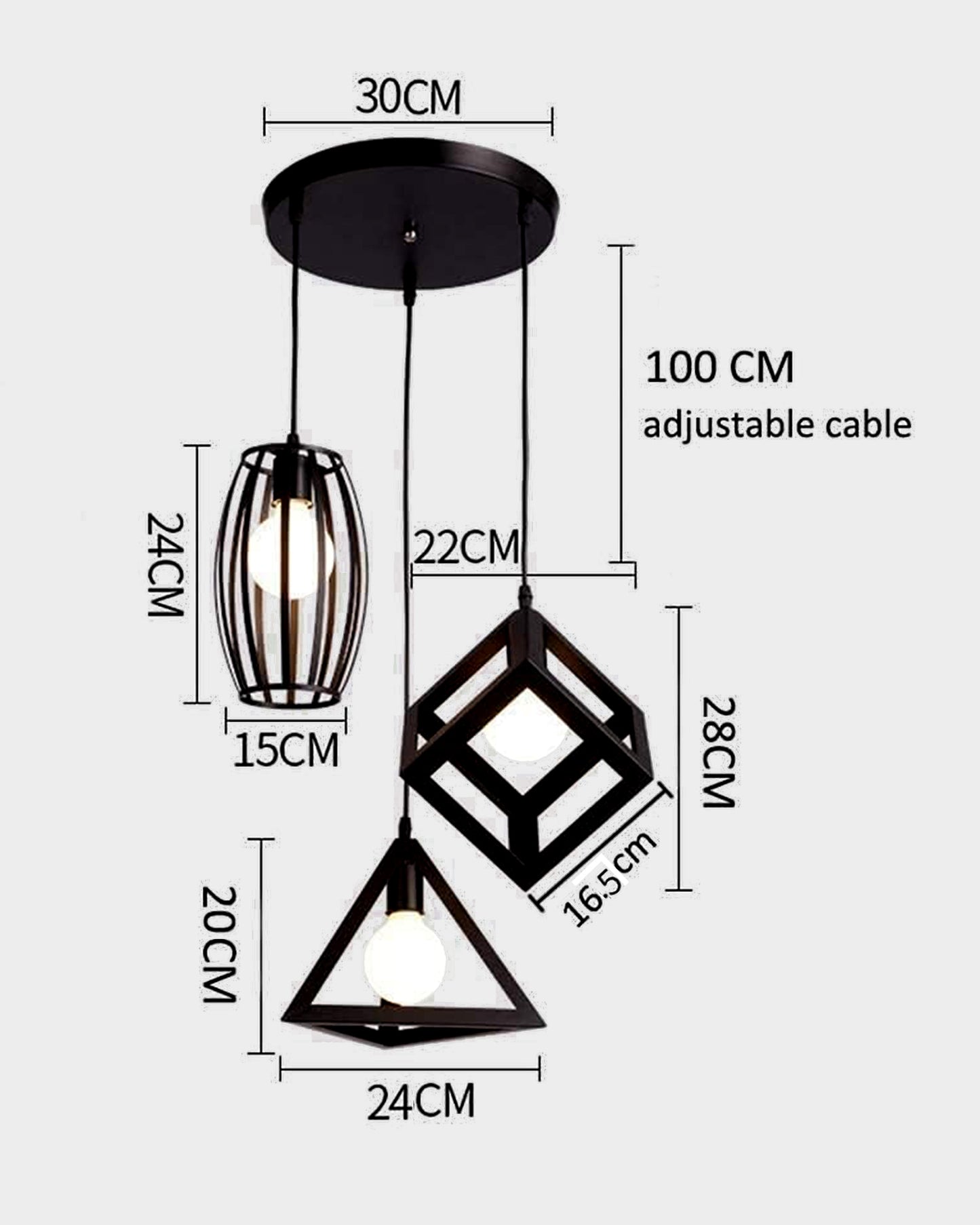 Chandelier Pendant Light, Retro Industrial Style Nordic Iron Hanging Ceiling Creative Bar Counter Decoration Restaurant Black Lighting, Cube, Triangle, Oval