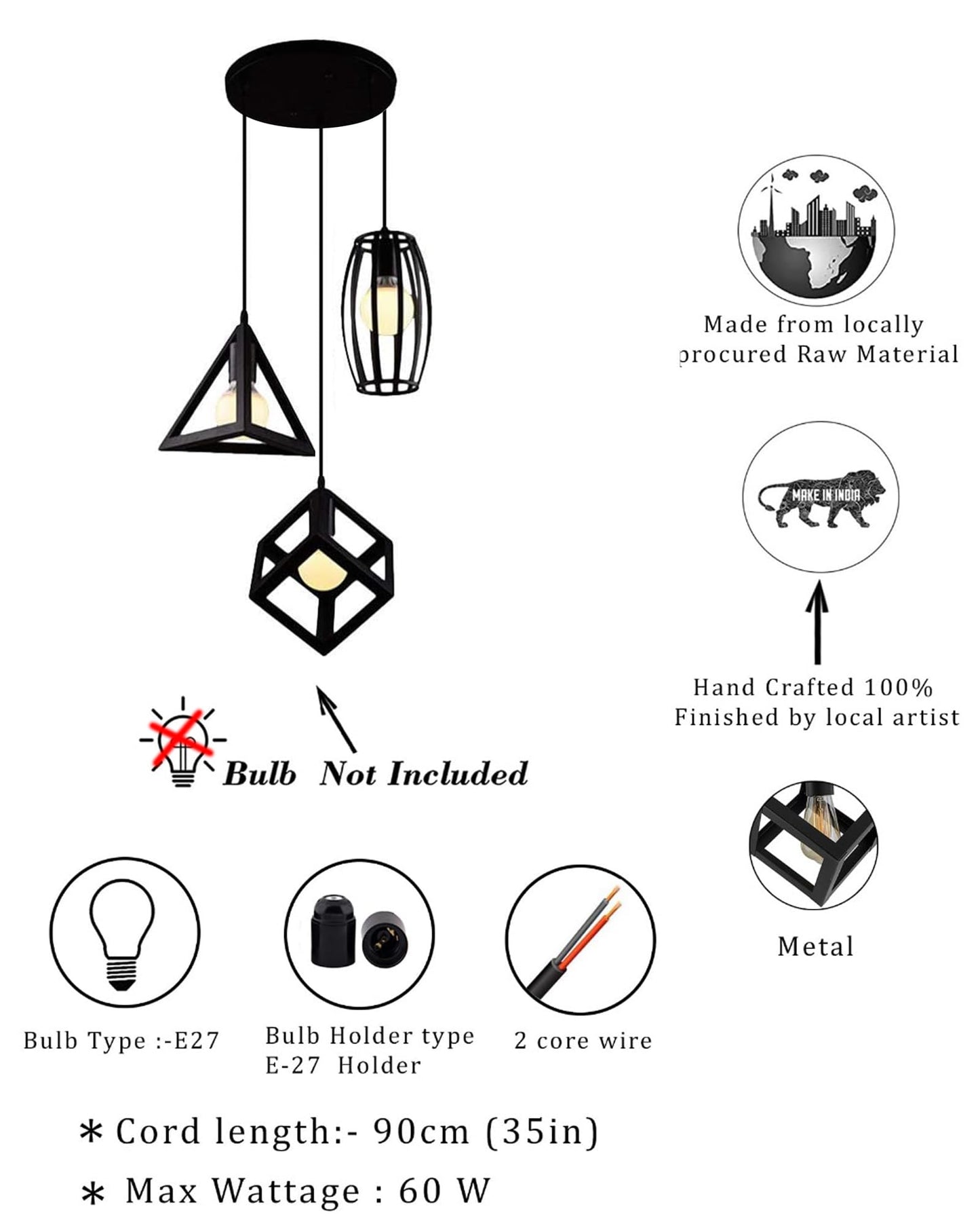 Chandelier Pendant Light, Retro Industrial Style Nordic Iron Hanging Ceiling Creative Bar Counter Decoration Restaurant Black Lighting, Cube, Triangle, Oval