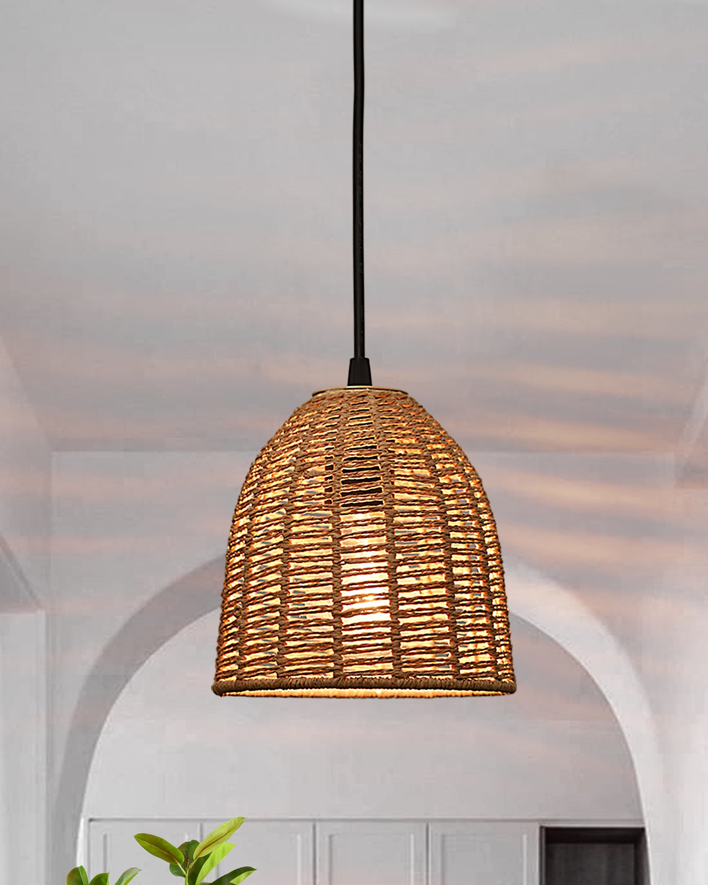 Seagrass Chandelier Hanging Lamp Natural Rattan Weaving Single Light Fixture Rustic Pendant Light for Kitchen Dining Room Restaurants Bars, Natural Texture, Bottle