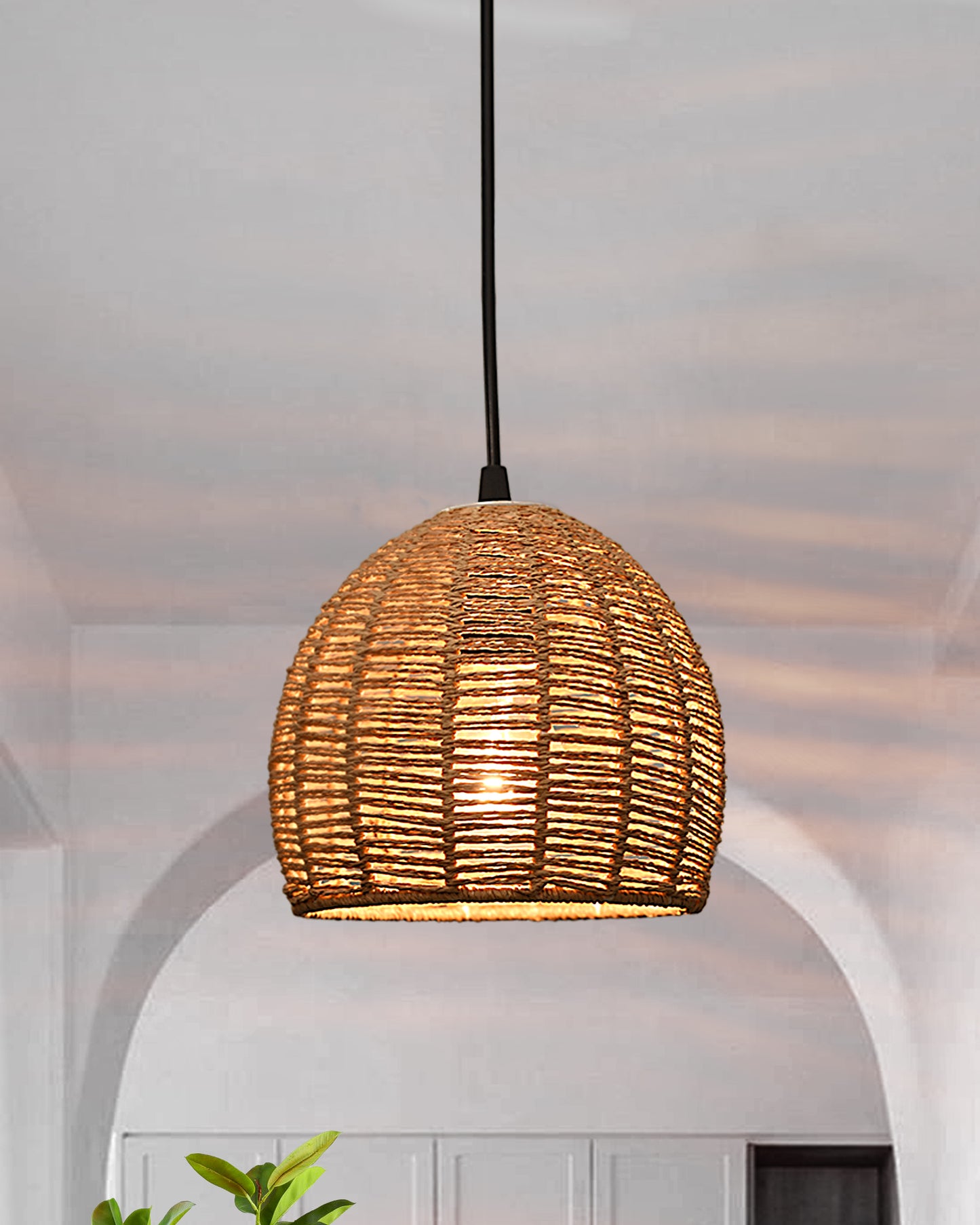 Seagrass Chandelier Hanging Lamp Natural Rattan Weaving Single Light Fixture Rustic Pendant Light for Kitchen Dining Room Restaurants Bars, Natural Texture, Bottle