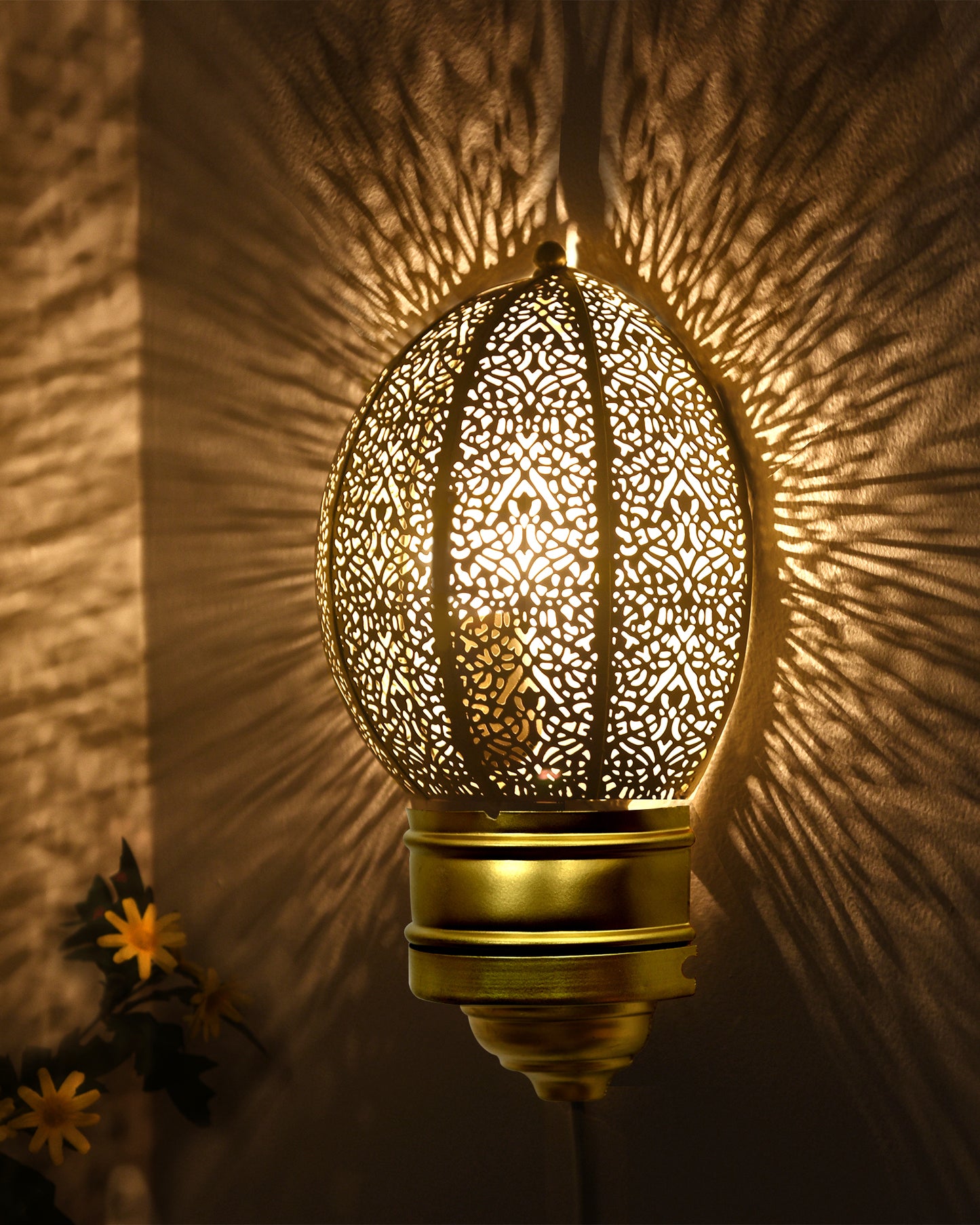 Turkish Moroccan Wall Sconce Lamp, Vintage Hand Carved Metal Wall Light, Wall Mounted Porch Light, Brass Finish for Home,Villa, Kitchen, Restaurant, Triangle