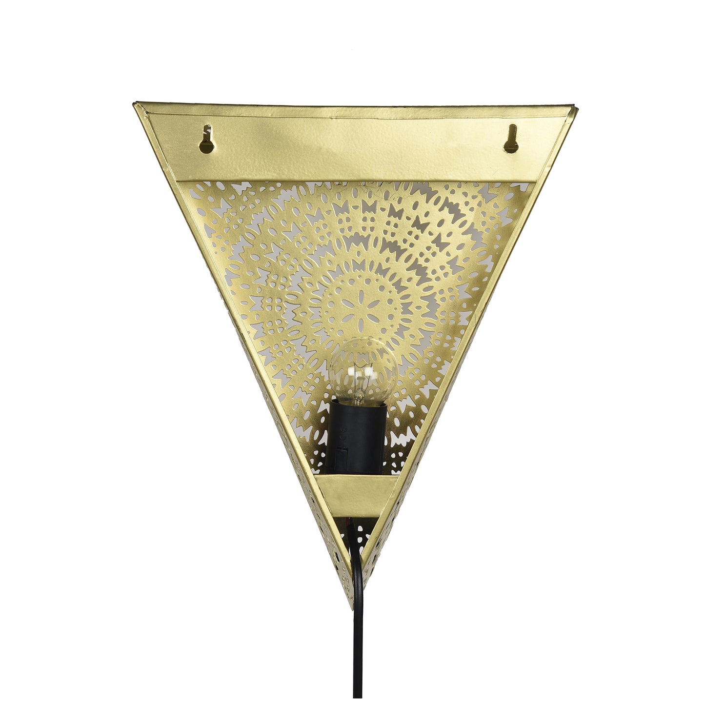 Turkish Moroccan Wall Sconce Lamp, Vintage Hand Carved Metal Wall Light, Wall Mounted Porch Light, Brass Finish for Home,Villa, Kitchen, Restaurant, Triangle