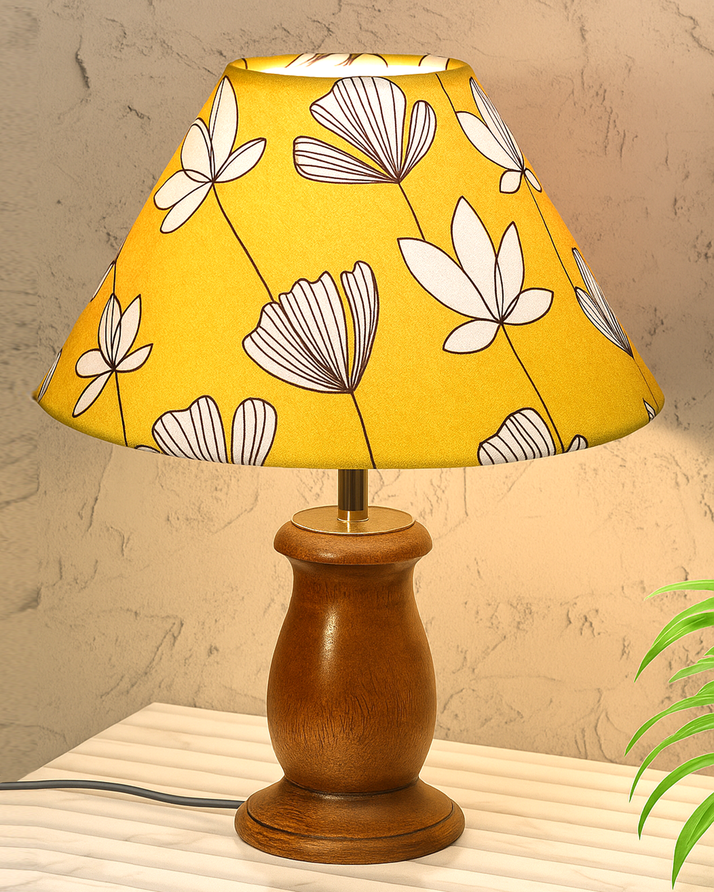 Mid Century Single Table Lamp for Living Room Farmhouse Linen Bedside Lamps for Bedroom Kids Room Dorm Office Mini-Guard, Walnut, Birds Cone