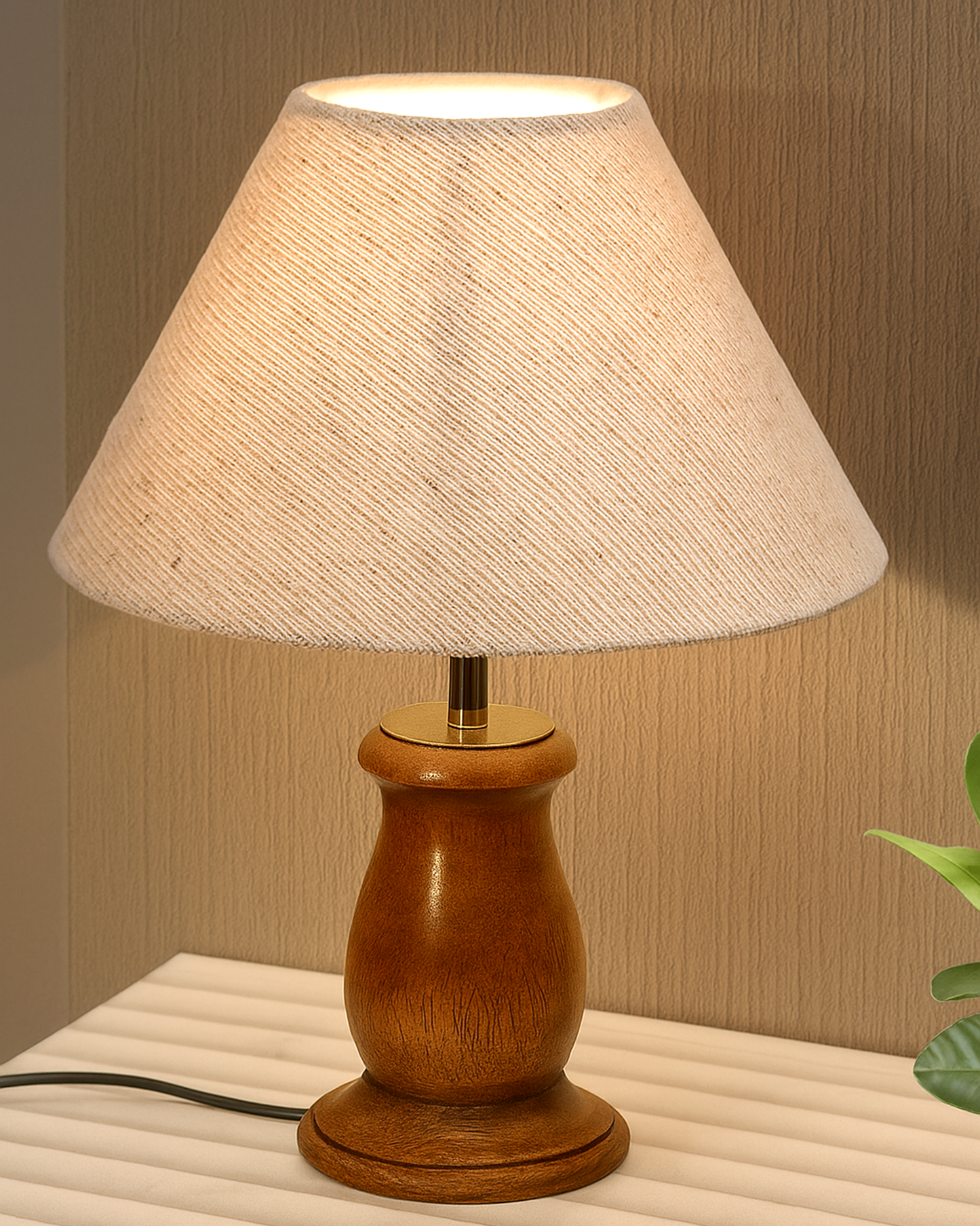 Mid Century Single Table Lamp for Living Room Farmhouse Linen Bedside Lamps for Bedroom Kids Room Dorm Office Mini-Guard, Walnut, Birds Cone