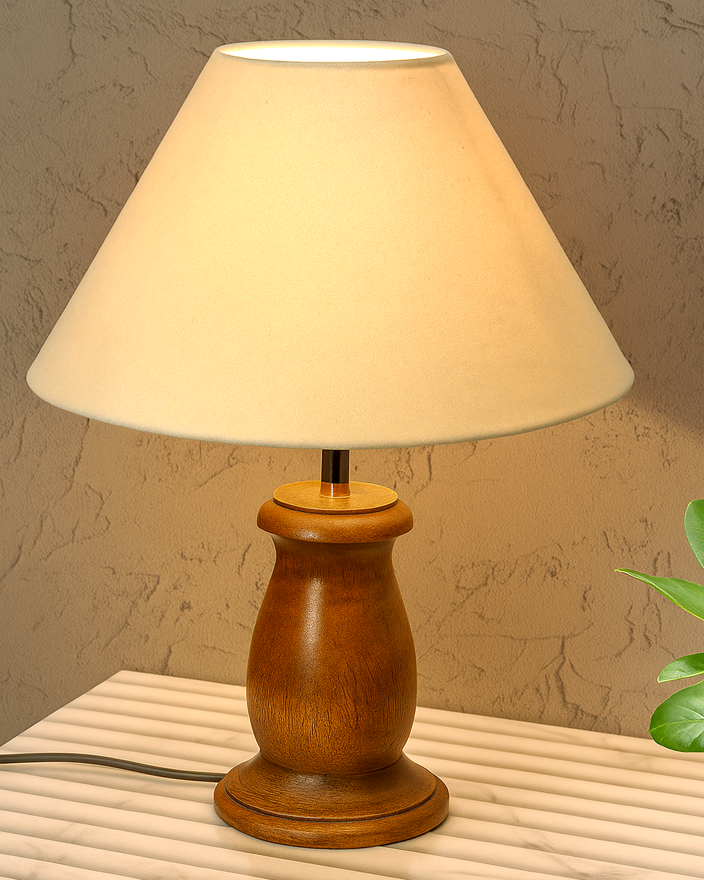 Mid Century Single Table Lamp for Living Room Farmhouse Linen Bedside Lamps for Bedroom Kids Room Dorm Office Mini-Guard, Walnut, Birds Cone