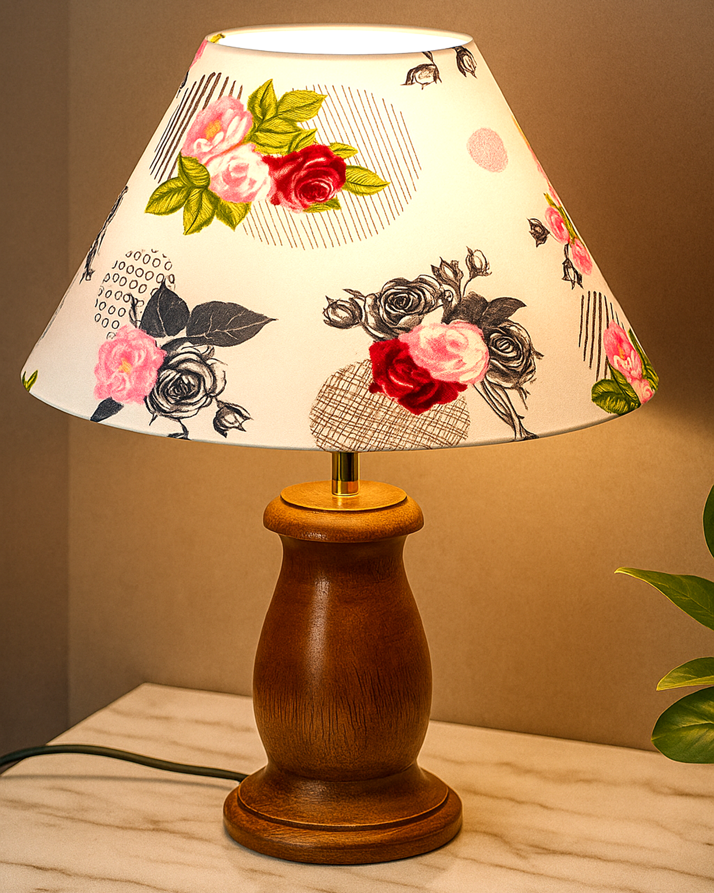 Mid Century Single Table Lamp for Living Room Farmhouse Linen Bedside Lamps for Bedroom Kids Room Dorm Office Mini-Guard, Walnut, Birds Cone
