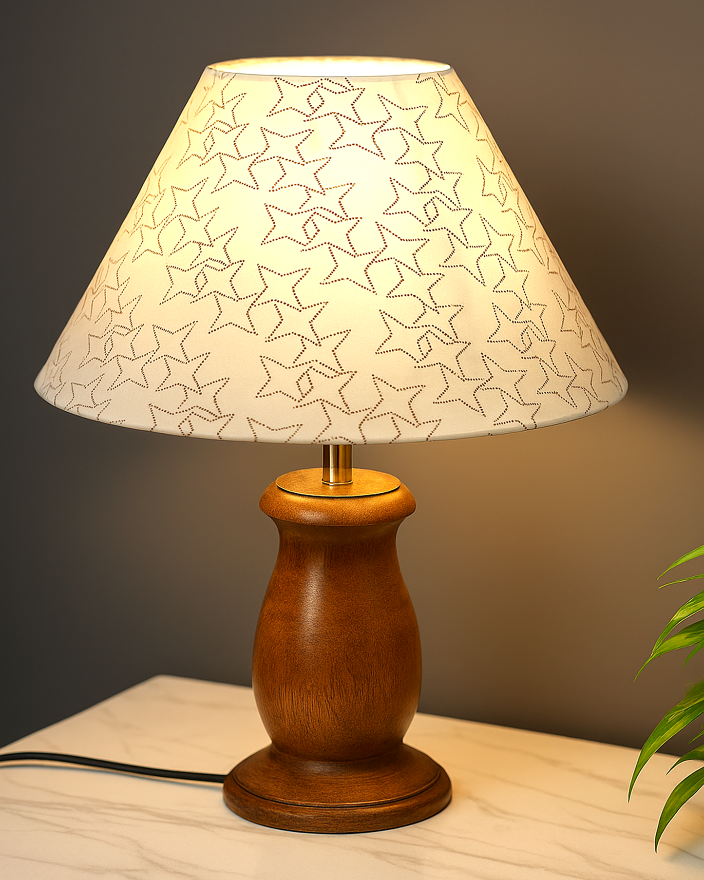 Mid Century Single Table Lamp for Living Room Farmhouse Linen Bedside Lamps for Bedroom Kids Room Dorm Office Mini-Guard, Walnut, Birds Cone