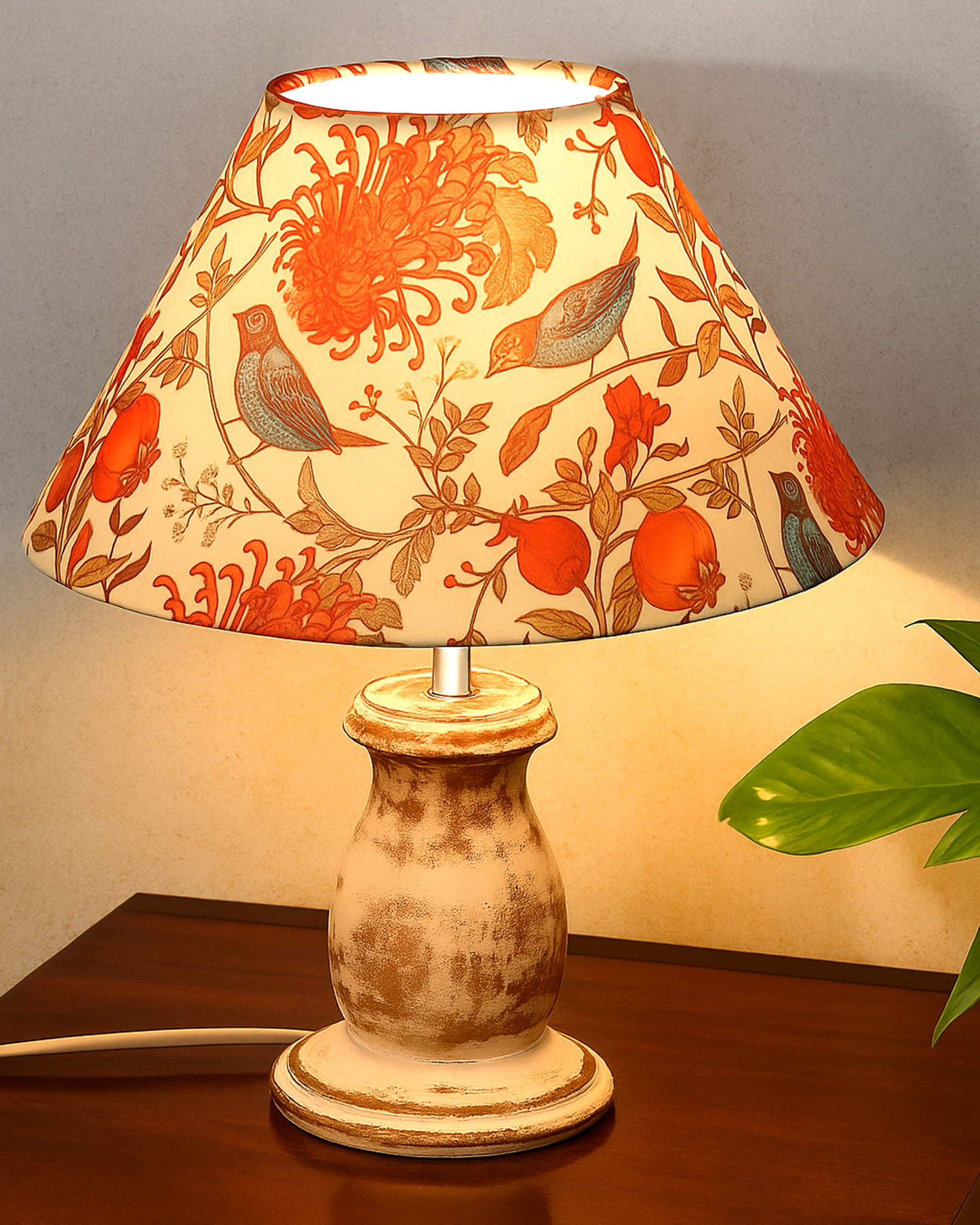 Mid Century Single Table Lamp for Living Room Farmhouse Linen Bedside Lamps for Bedroom Kids Room Dorm Office Mini-Guard, Whitewash, Birds Cone