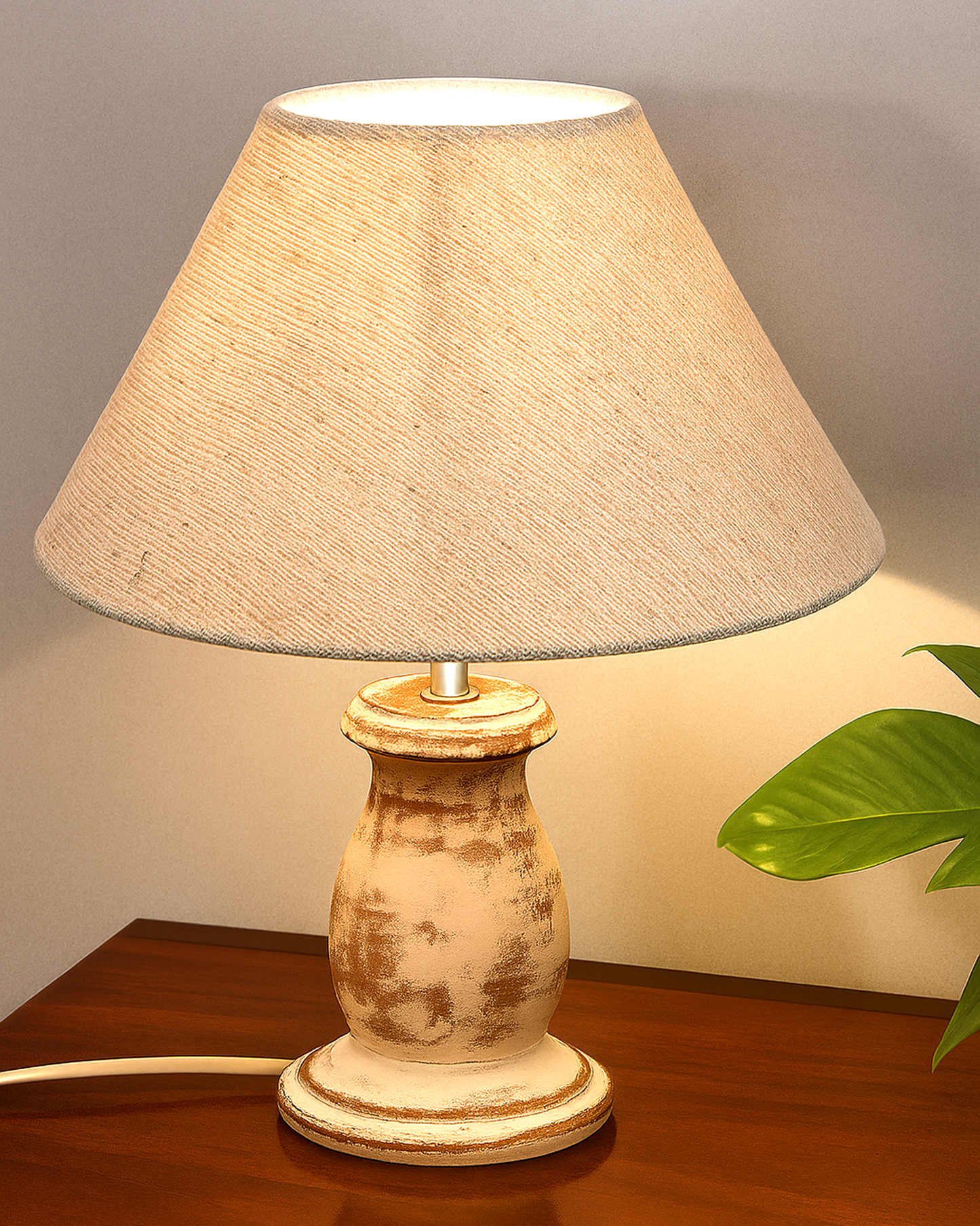 Mid Century Single Table Lamp for Living Room Farmhouse Linen Bedside Lamps for Bedroom Kids Room Dorm Office Mini-Guard, Whitewash, Birds Cone