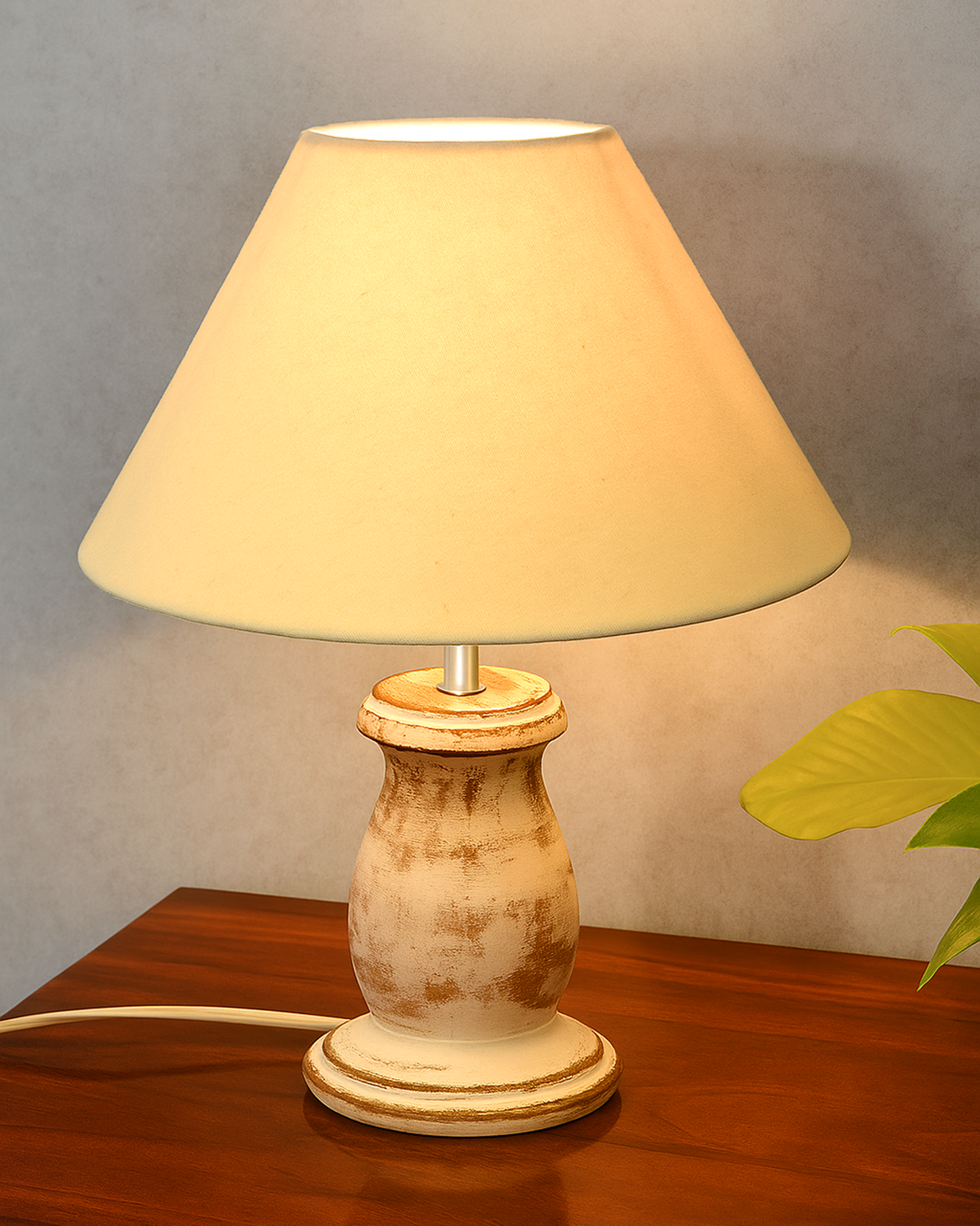 Mid Century Single Table Lamp for Living Room Farmhouse Linen Bedside Lamps for Bedroom Kids Room Dorm Office Mini-Guard, Whitewash, Birds Cone