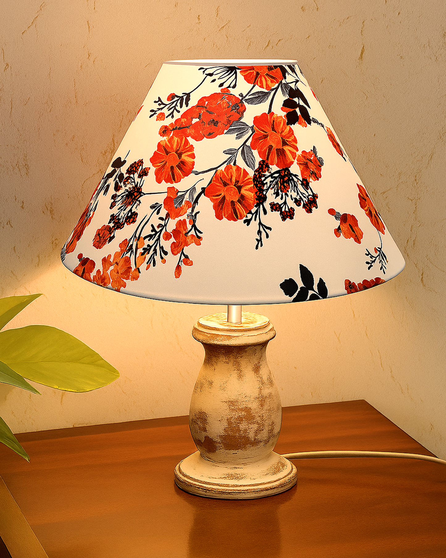 Mid Century Single Table Lamp for Living Room Farmhouse Linen Bedside Lamps for Bedroom Kids Room Dorm Office Mini-Guard, Whitewash, Birds Cone