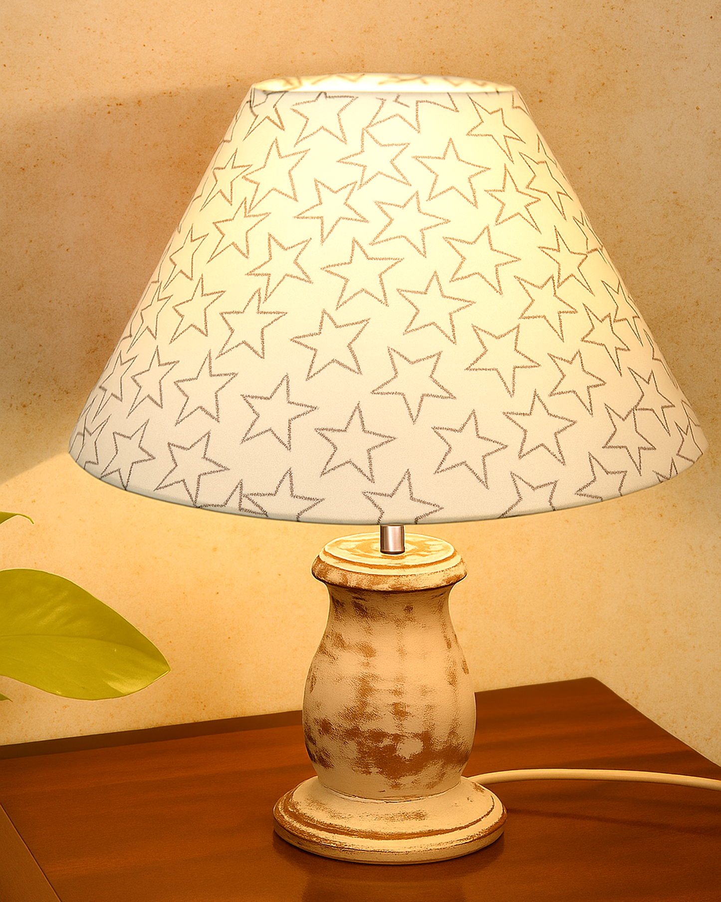 Mid Century Single Table Lamp for Living Room Farmhouse Linen Bedside Lamps for Bedroom Kids Room Dorm Office Mini-Guard, Whitewash, Birds Cone