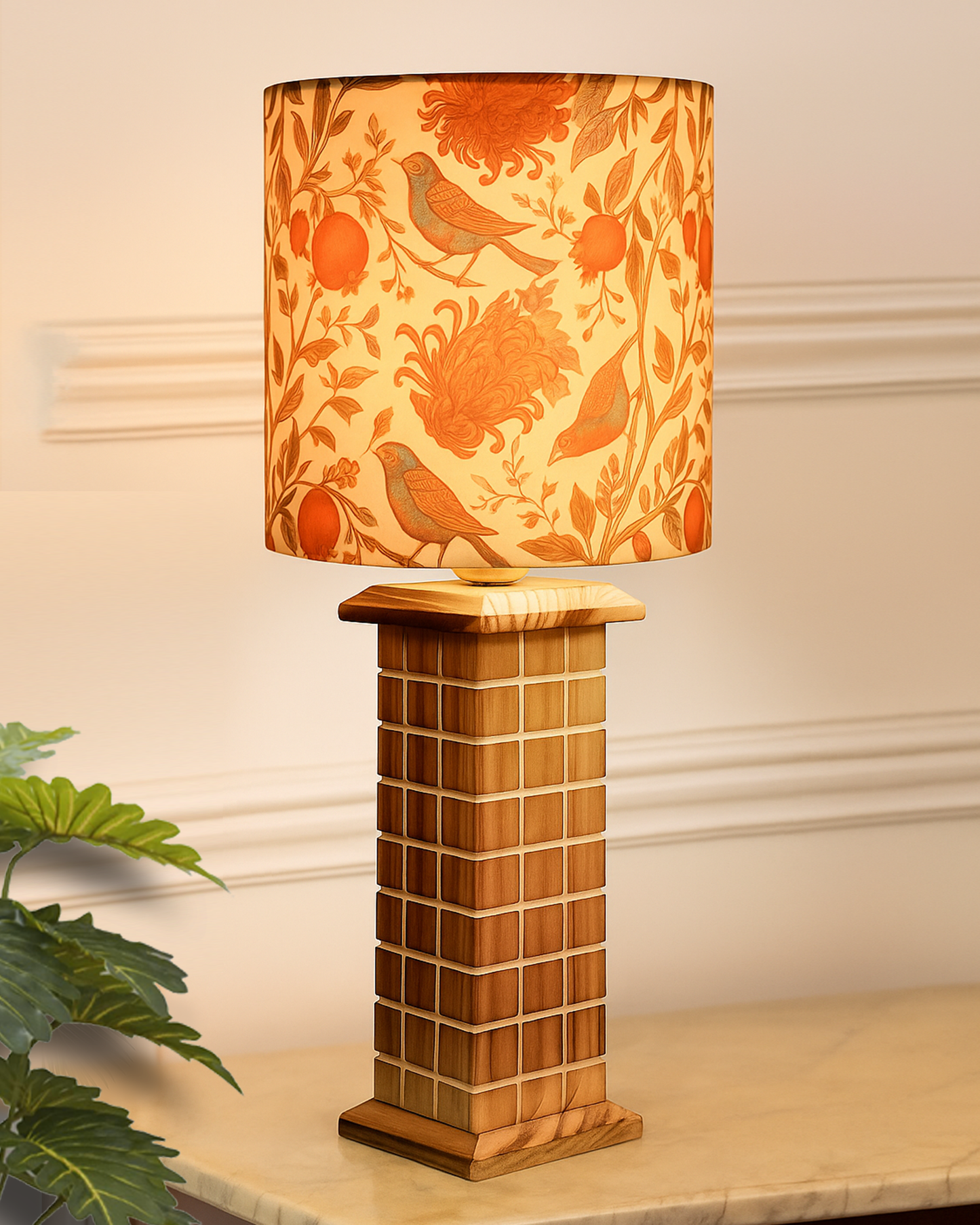 Rustic Beige Table Lamp New York Skyline with Fabric Shade, Table Light, Home Décor, Office, Gift, Jute Drum