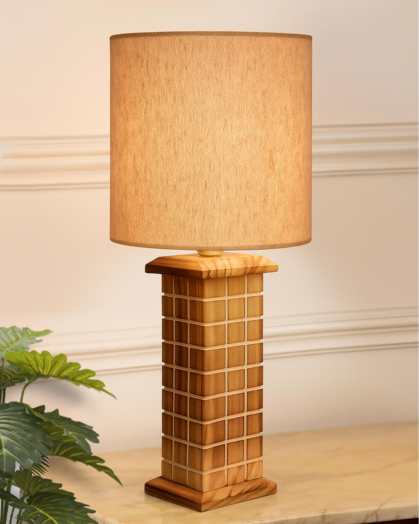 Rustic Beige Table Lamp New York Skyline with Fabric Shade, Table Light, Home Décor, Office, Gift, Jute Drum