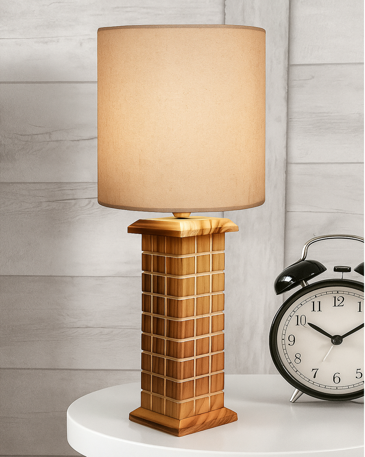 Rustic Beige Table Lamp New York Skyline with Fabric Shade, Table Light, Home Décor, Office, Gift, Jute Drum