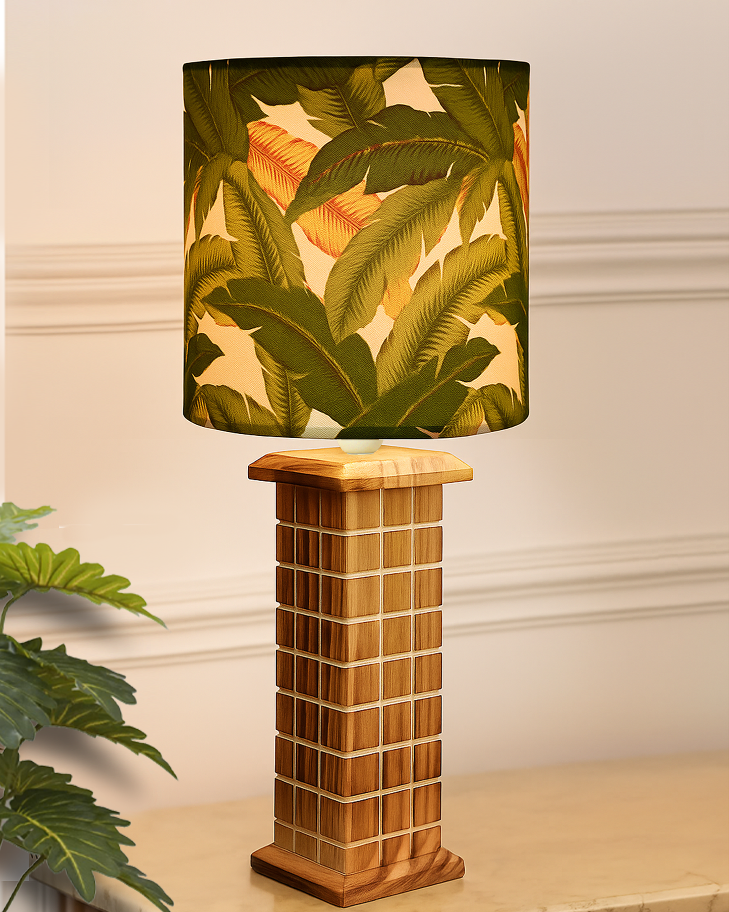 Rustic Beige Table Lamp New York Skyline with Fabric Shade, Table Light, Home Décor, Office, Gift, Jute Drum